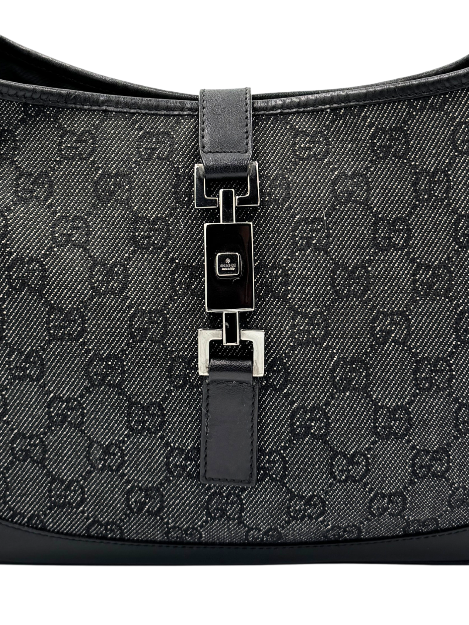 Vintage Tom Ford Era Jackie Logo Shoulder Bag in Black Monogram GG Supreme Canvas