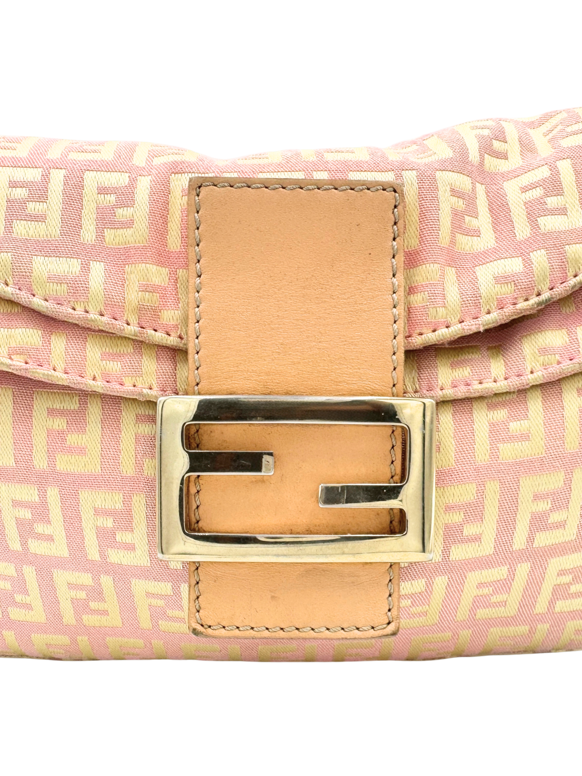 Vintage Zucchino FF Baguette Shoulder Bag in Pink and Ivory Monogram Canvas
