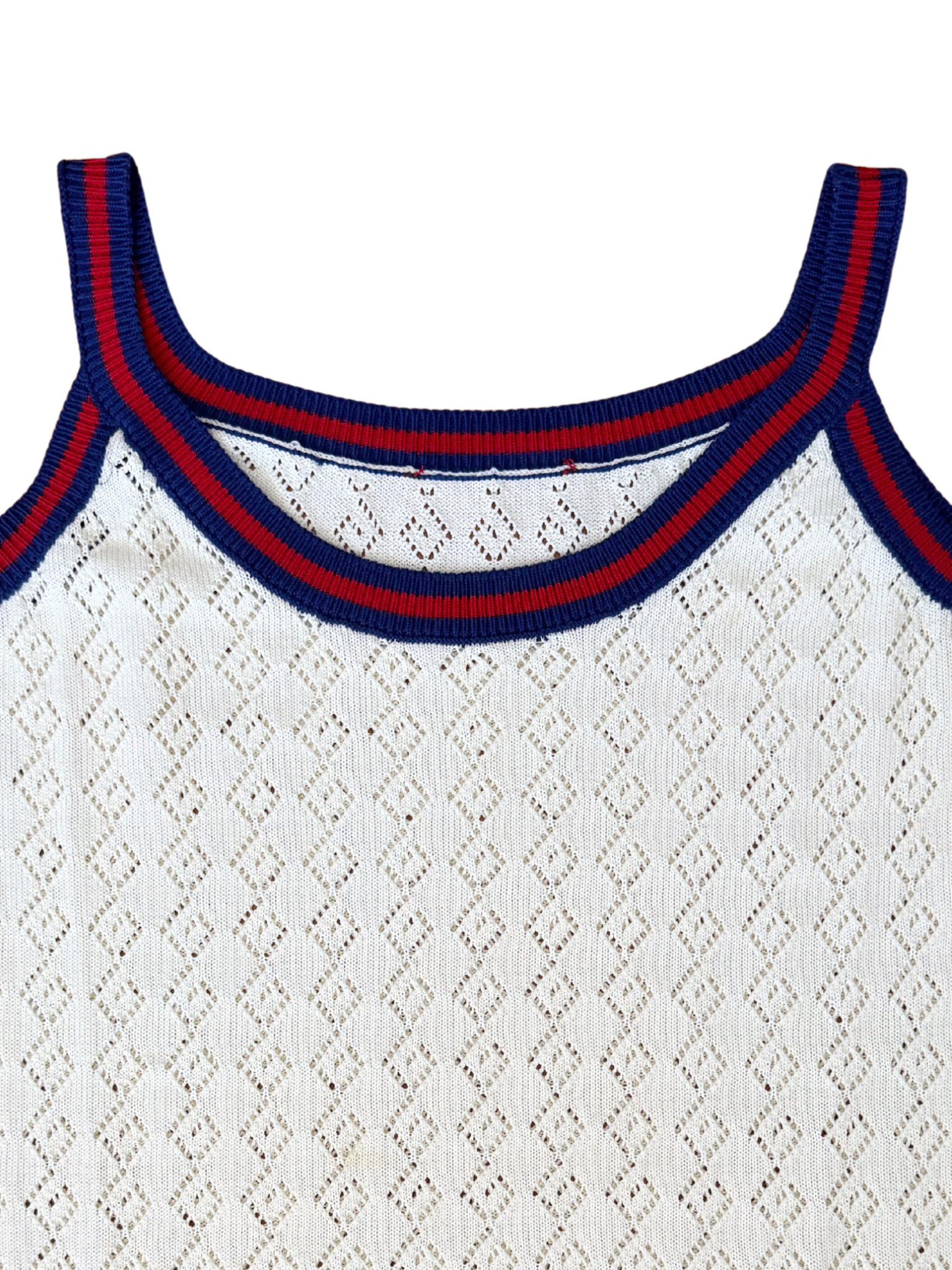 Size XXL GG Monogram Tank Top in Ivory Knit with Gucci Web Trim