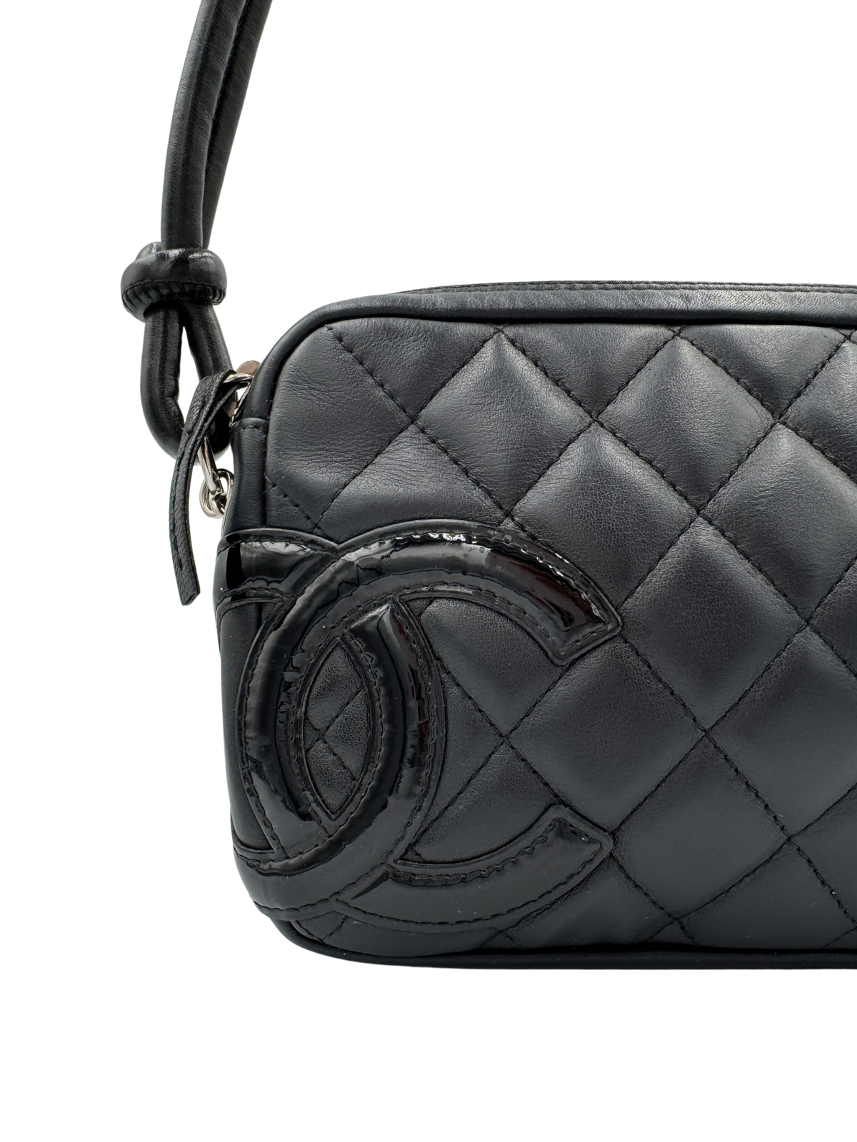 Vintage Karl Lagerfeld Era CC Cambon Ligne Quilted Shoulder Bag in Black Leather