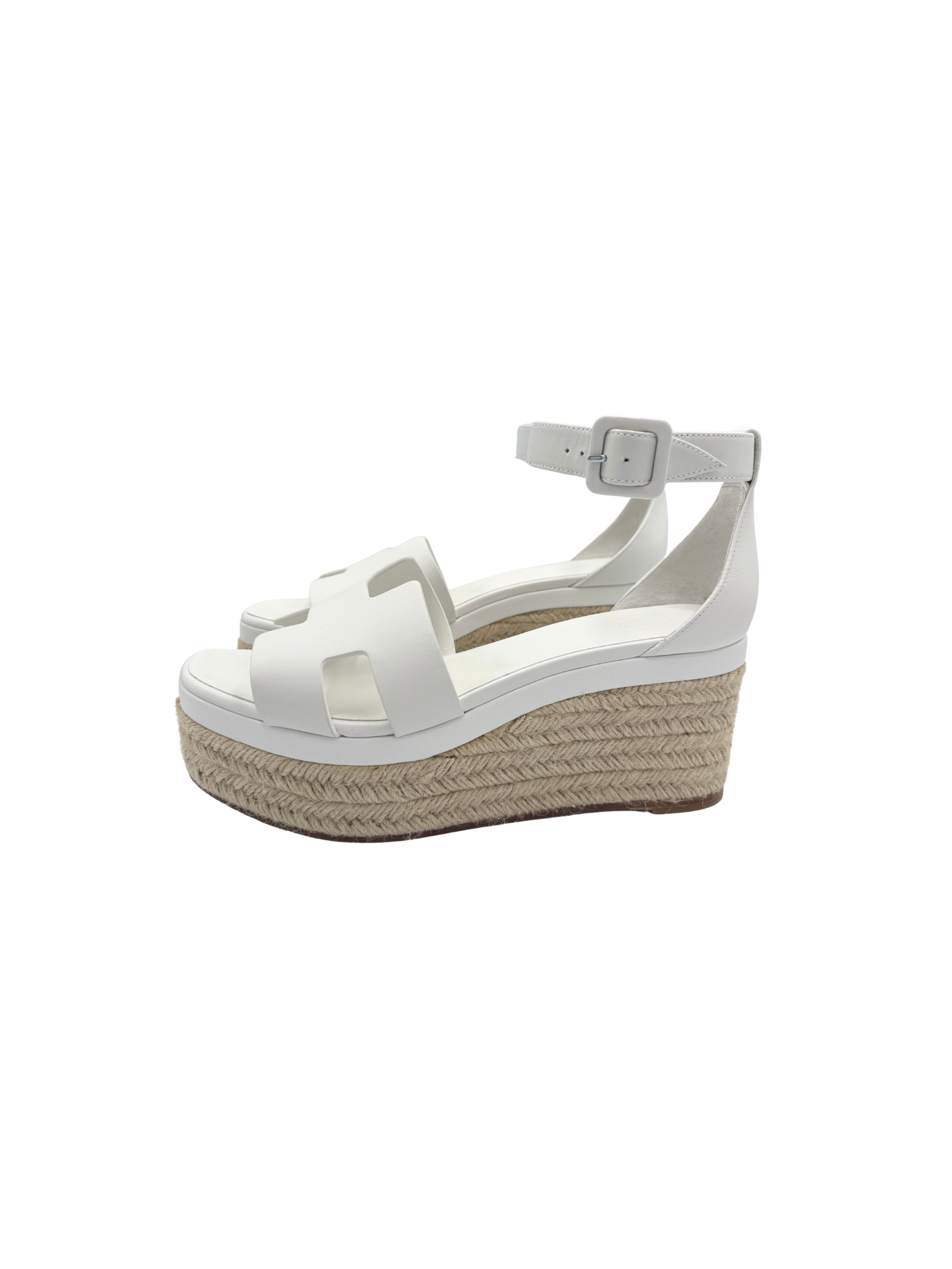 Size 40 Elda Espadrille Platform Wedge Sandals in Blanc / White Calfskin Leather