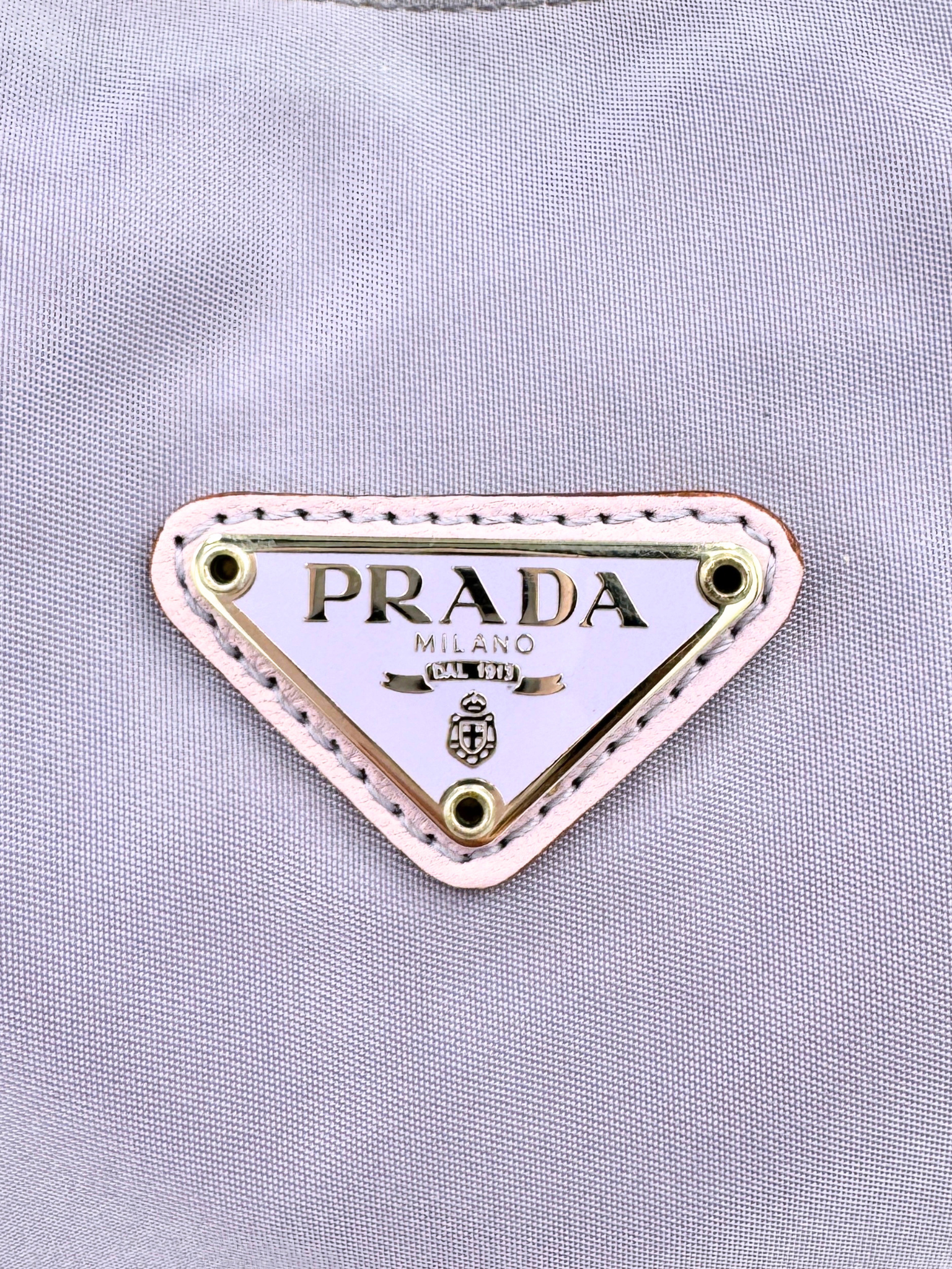 Classic Triangle Logo Plate Shoulder Bag in Lilac Nylon with Leather Trim