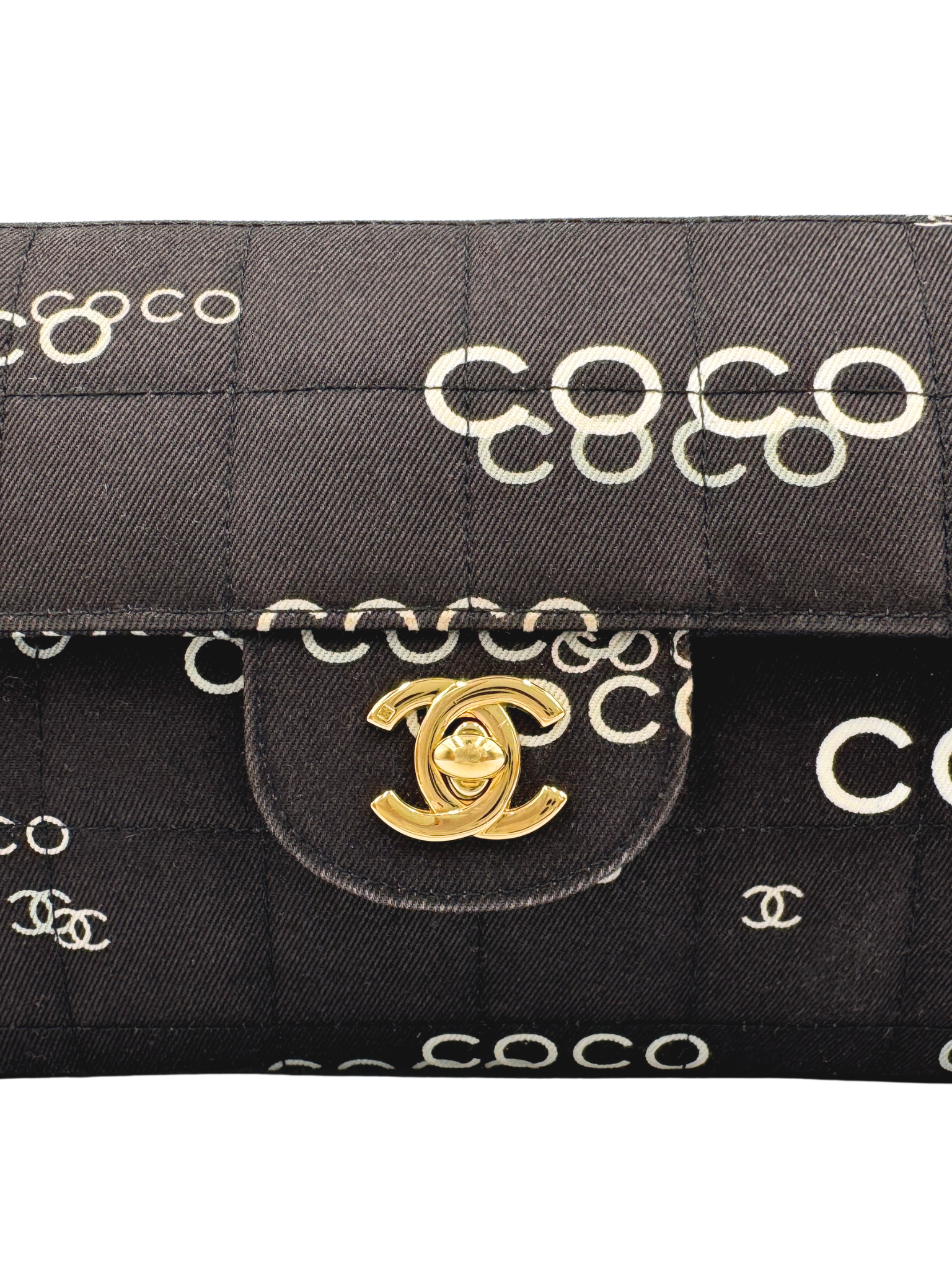 Vintage 2002 Karl Lagerfeld Era Coco Classic Chocolate Bar Single Flap Shoulder Bag in Black and White Logo Canvas (Copy)
