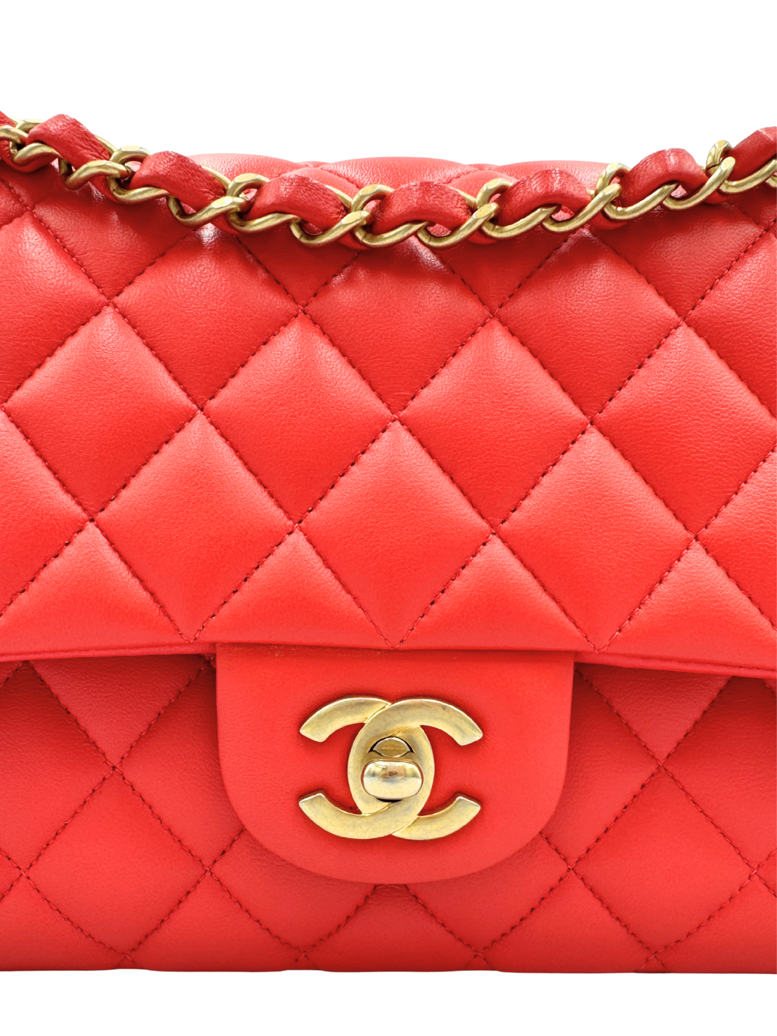 Quilted Medium Classic Double Flap Shoulder Bag in Red Lambskin Leather