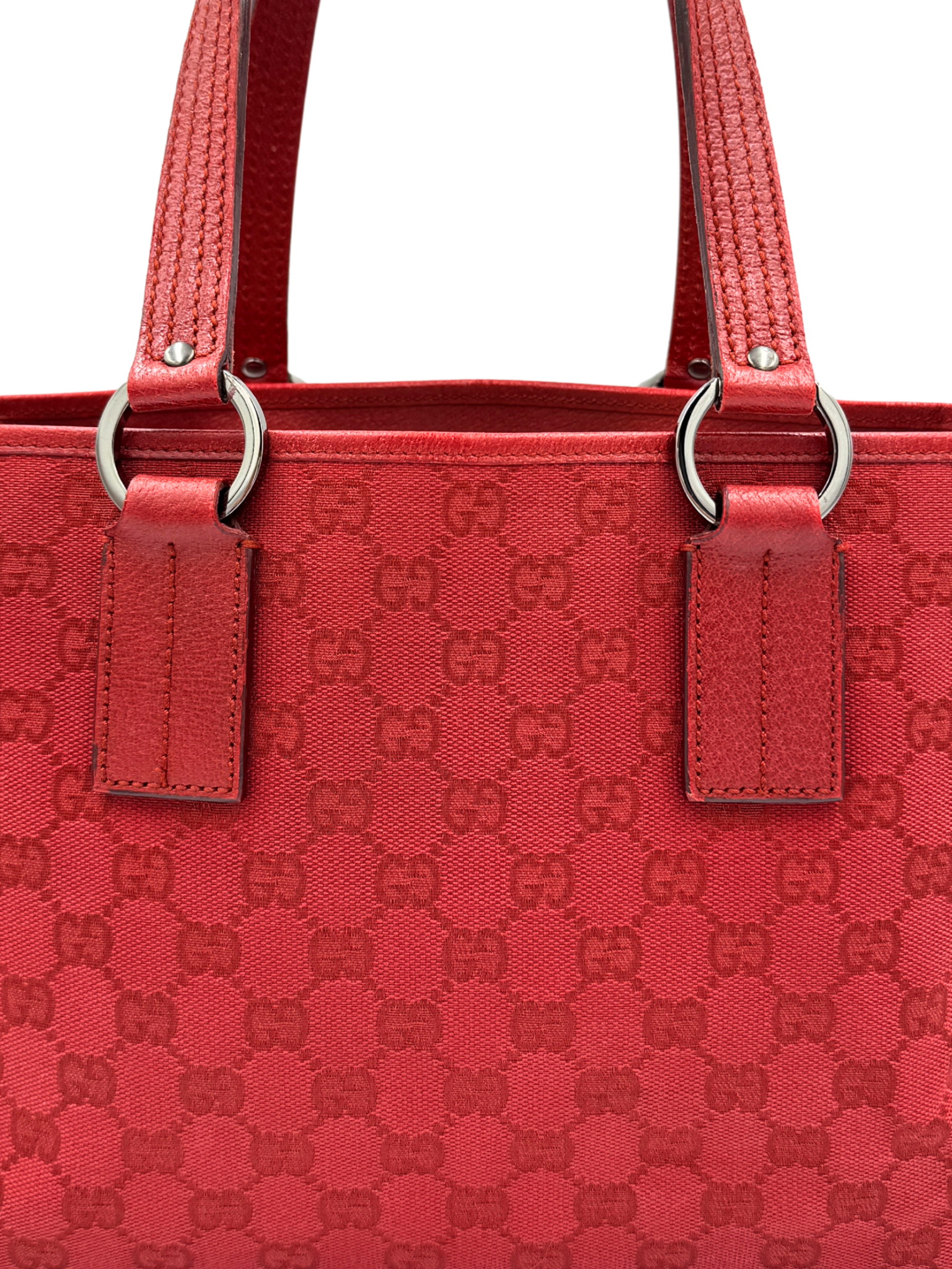 Small East-West Logo Shopping Tote Bag in Red Monogram GG Supreme Canvas