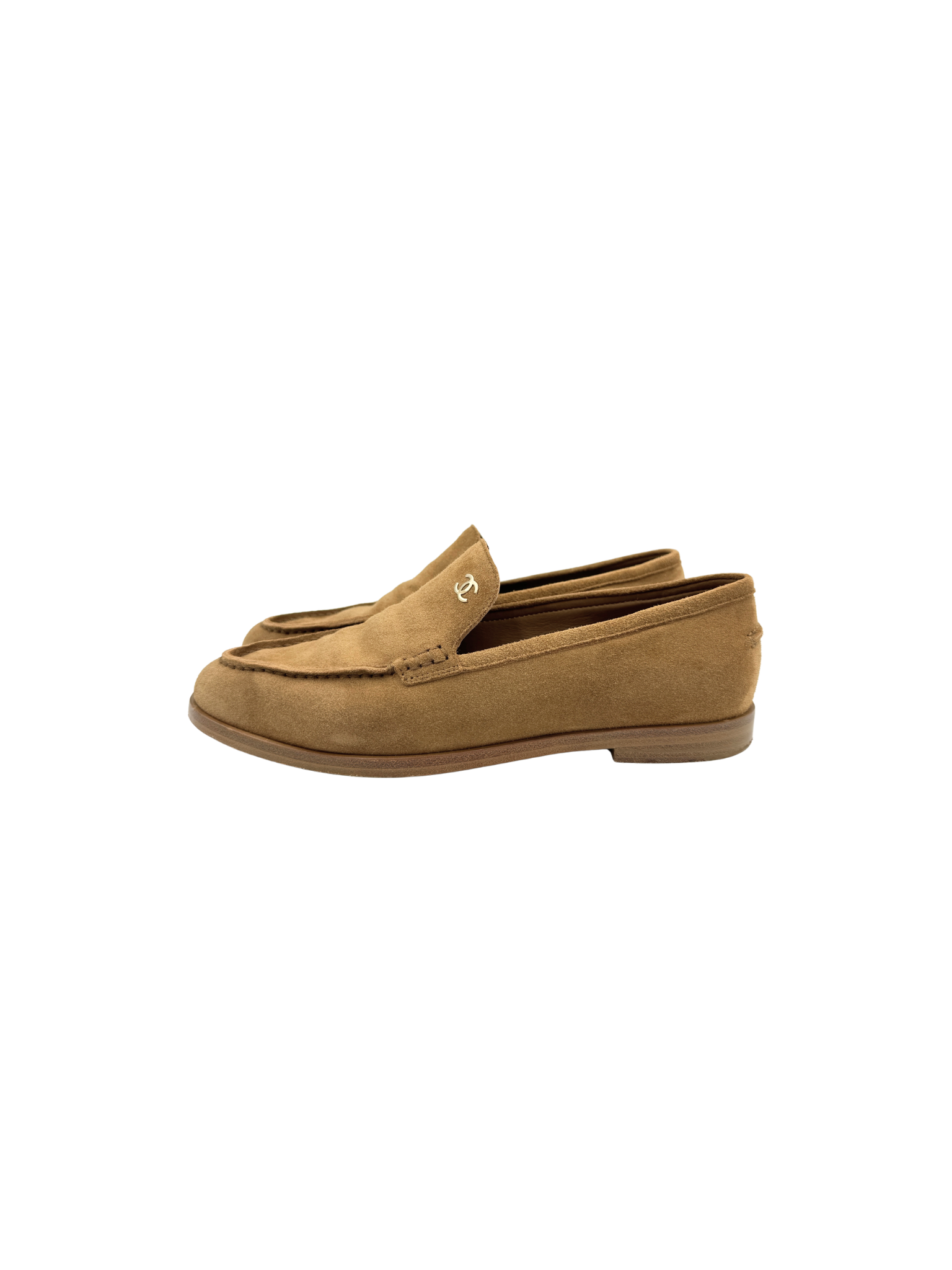 Size 38 2025 CC Logo Flat Loafers in Light Brown Suede