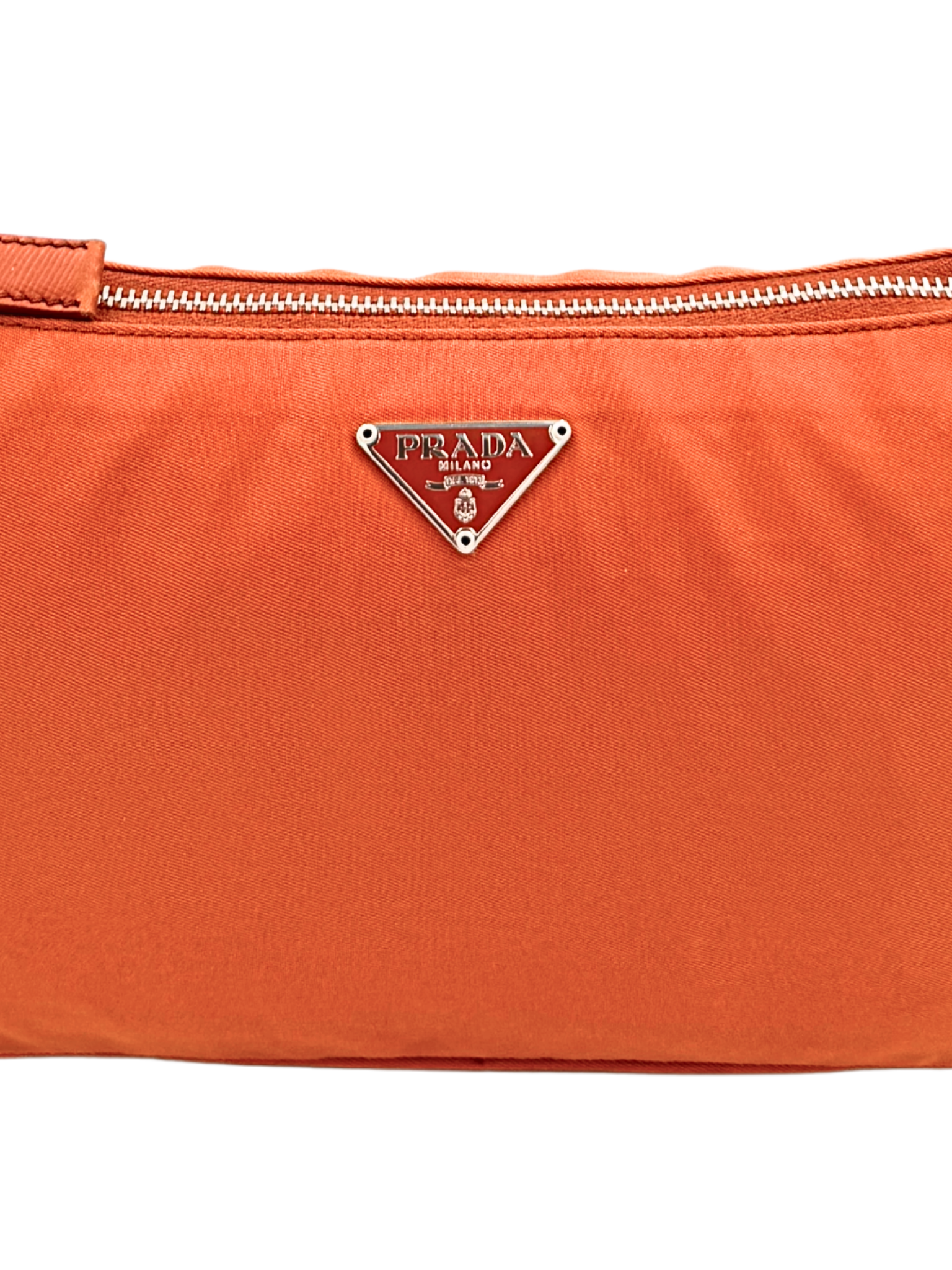 Classic Tessuto Shoulder Bag Pochette in Orange Nylon with Saffiano Leather Accents