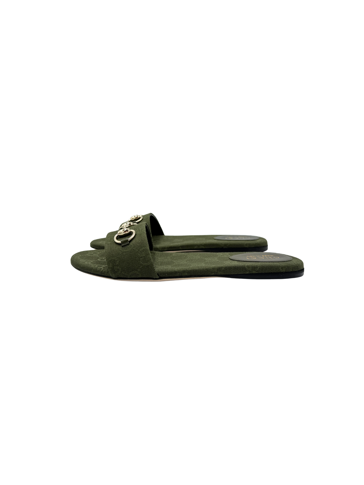 Size 39 Horsebit GG Supreme Flat Slide Sandals in Green Monogram Canvas