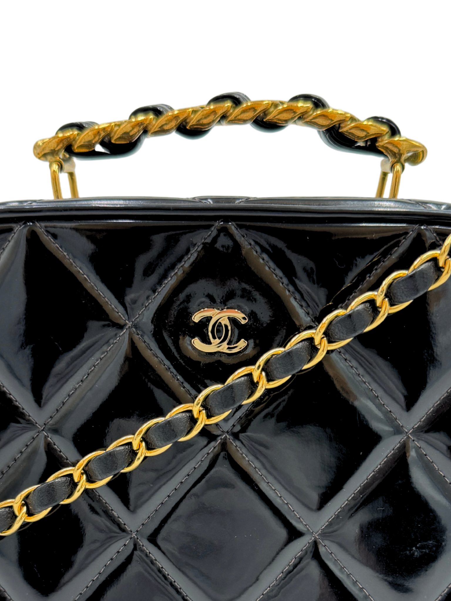 Vintage 1995 Barbie Collection CC Logo Rectangular Vanity Case in Black Patent Leather