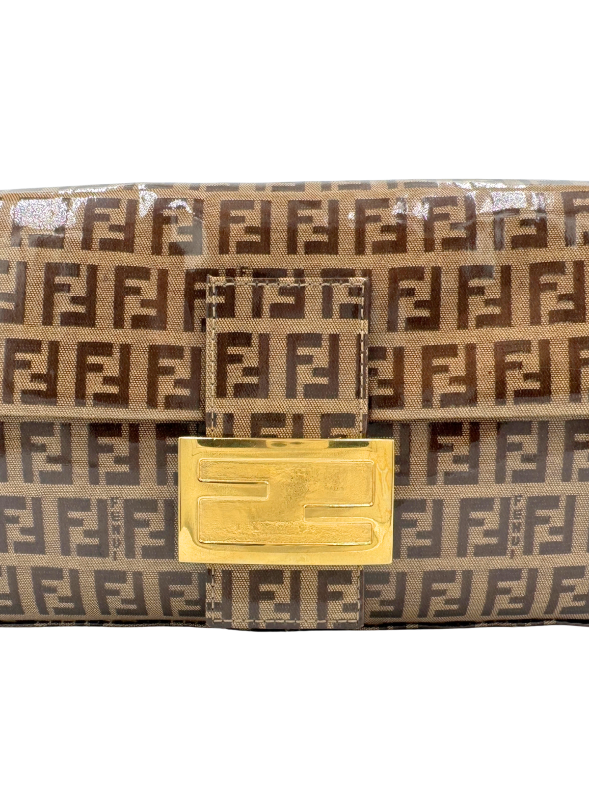 Vintage FF Zucchino Baguette Shoulder Bag in Brown and Tan Monogram Logo Vinyl