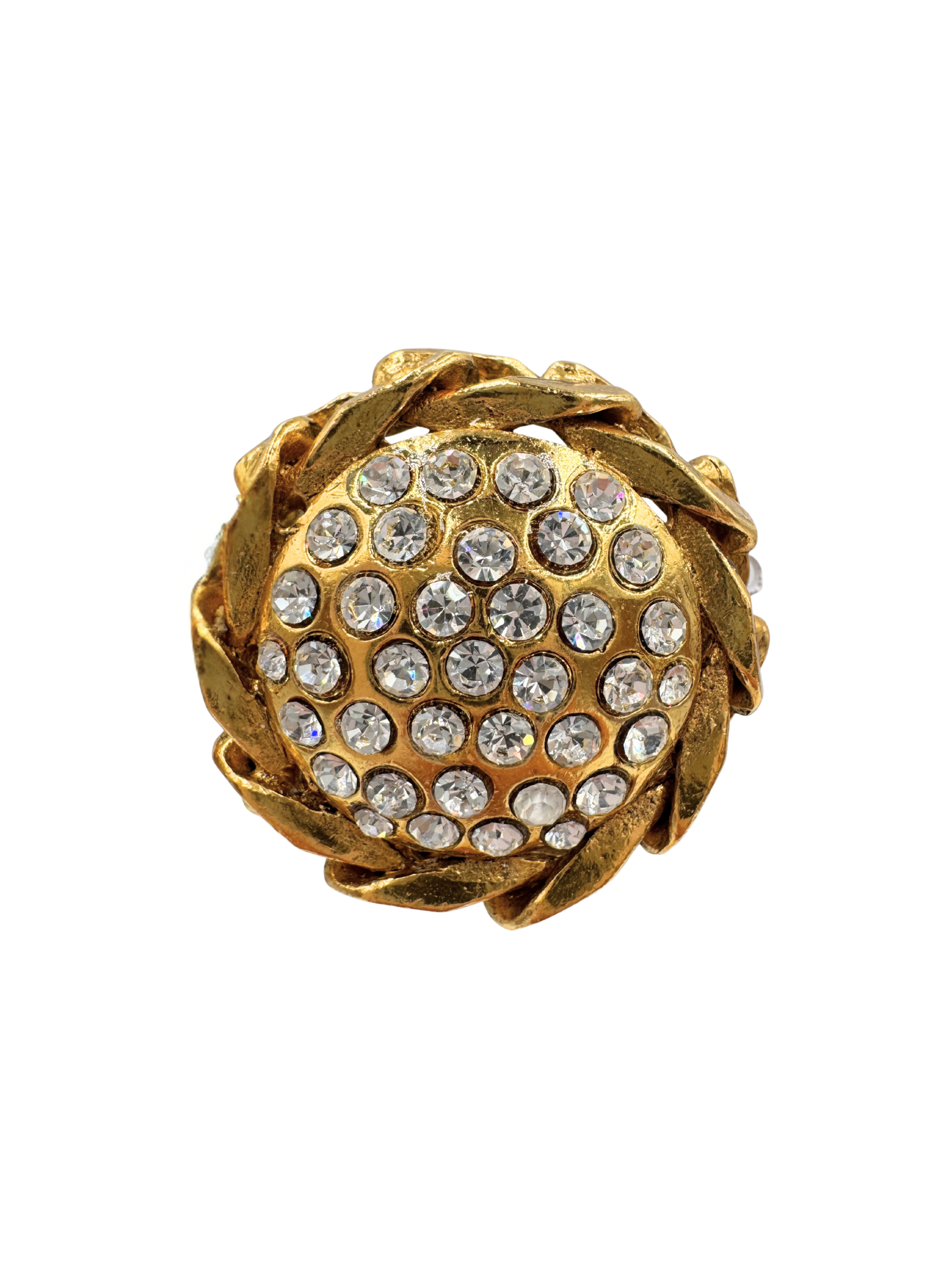 Vintage Crystal Studded XL Earrings in 24k Plated Gold