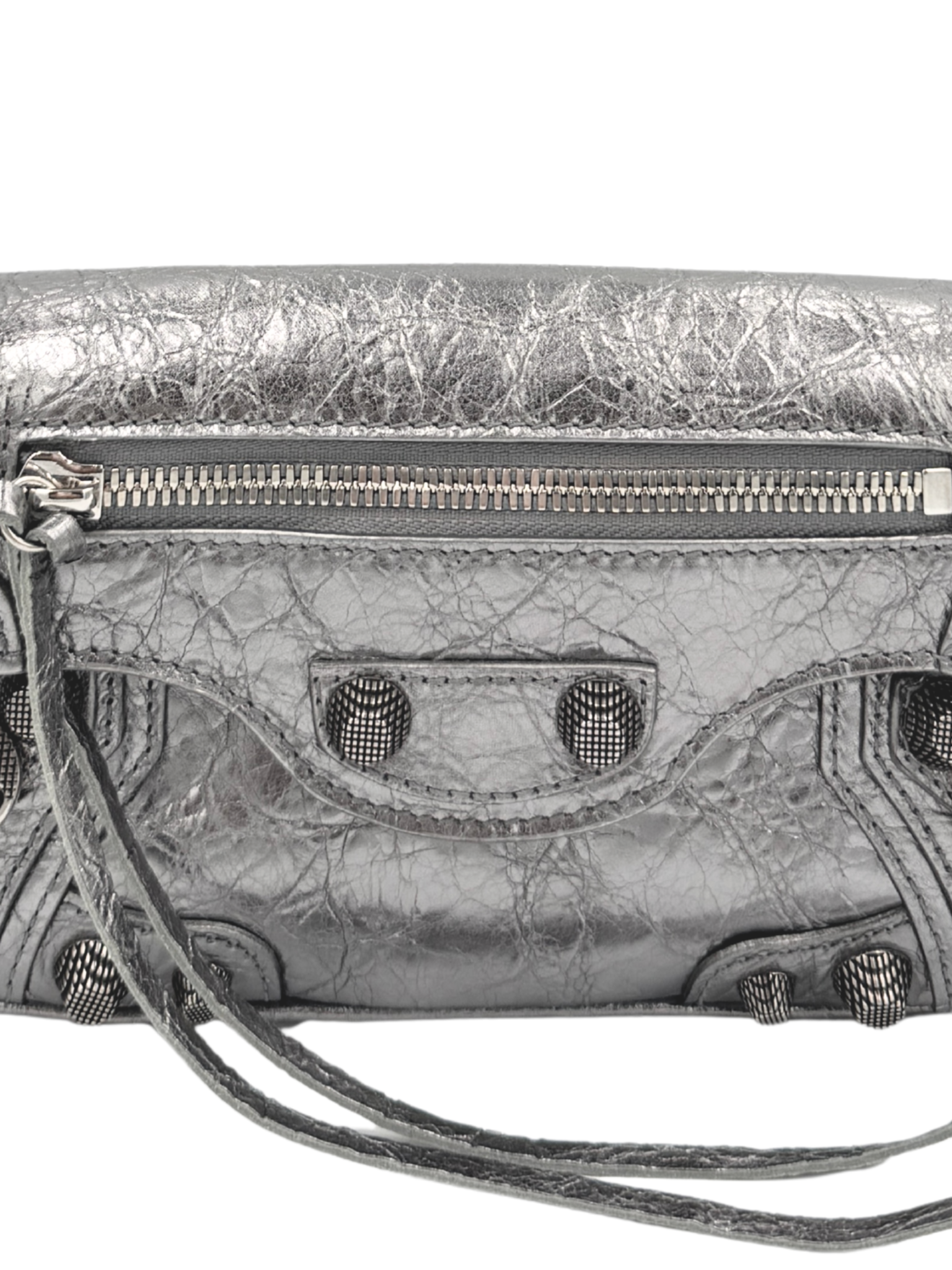 Metallic Small Le Cagole Sling City Shoulder Bag in Aged Silver Pewter Leather