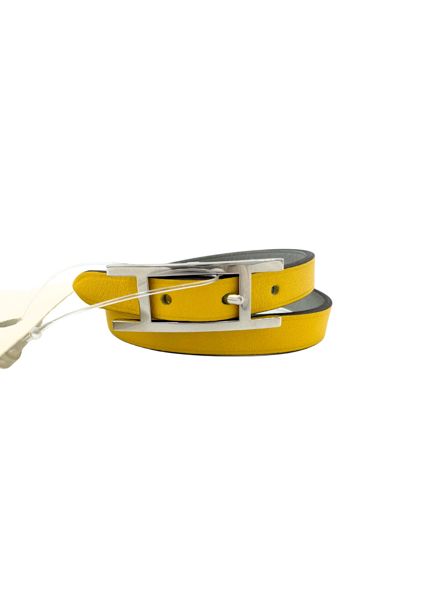 Size T1 Behapi Double Tour Reversible Bracelet in Bleu Glacier/Jaune De Naples Swift Leather