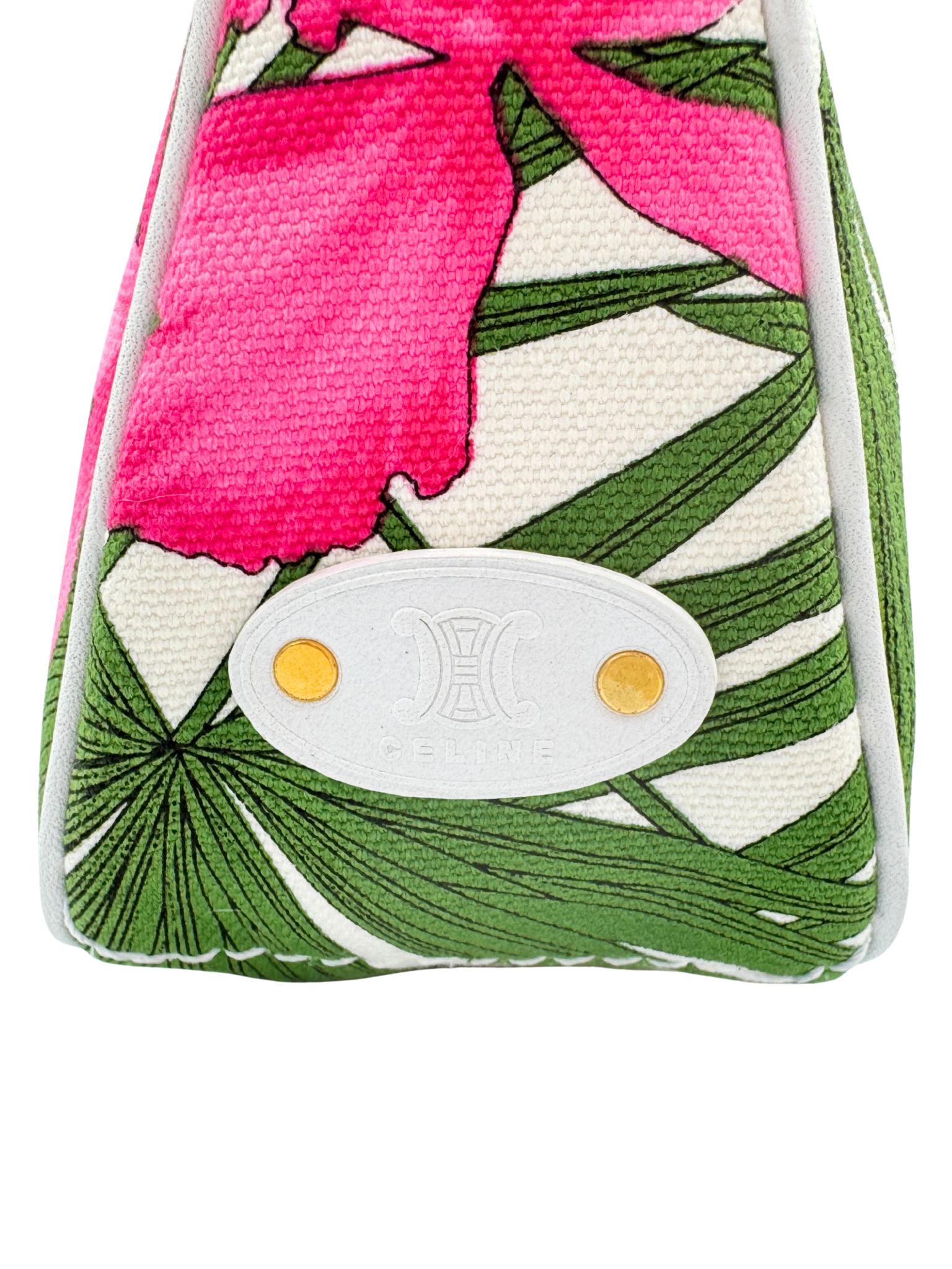 Triomphe Tropical Hibiscus Print Shoulder Bag Pochette in Pink and Green Canvas