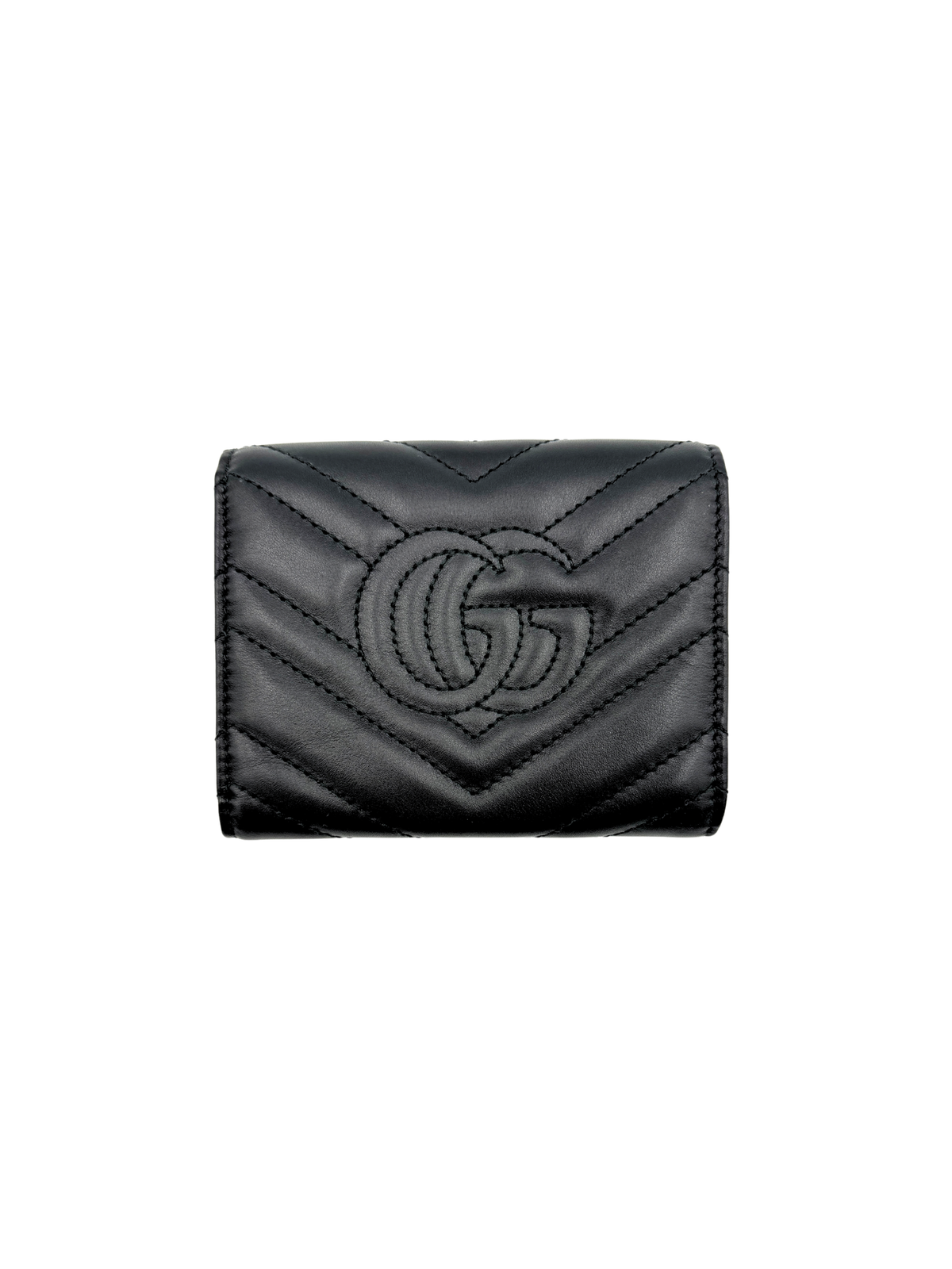 GG Marmont Tri-Fold Compact Wallet in Black Leather