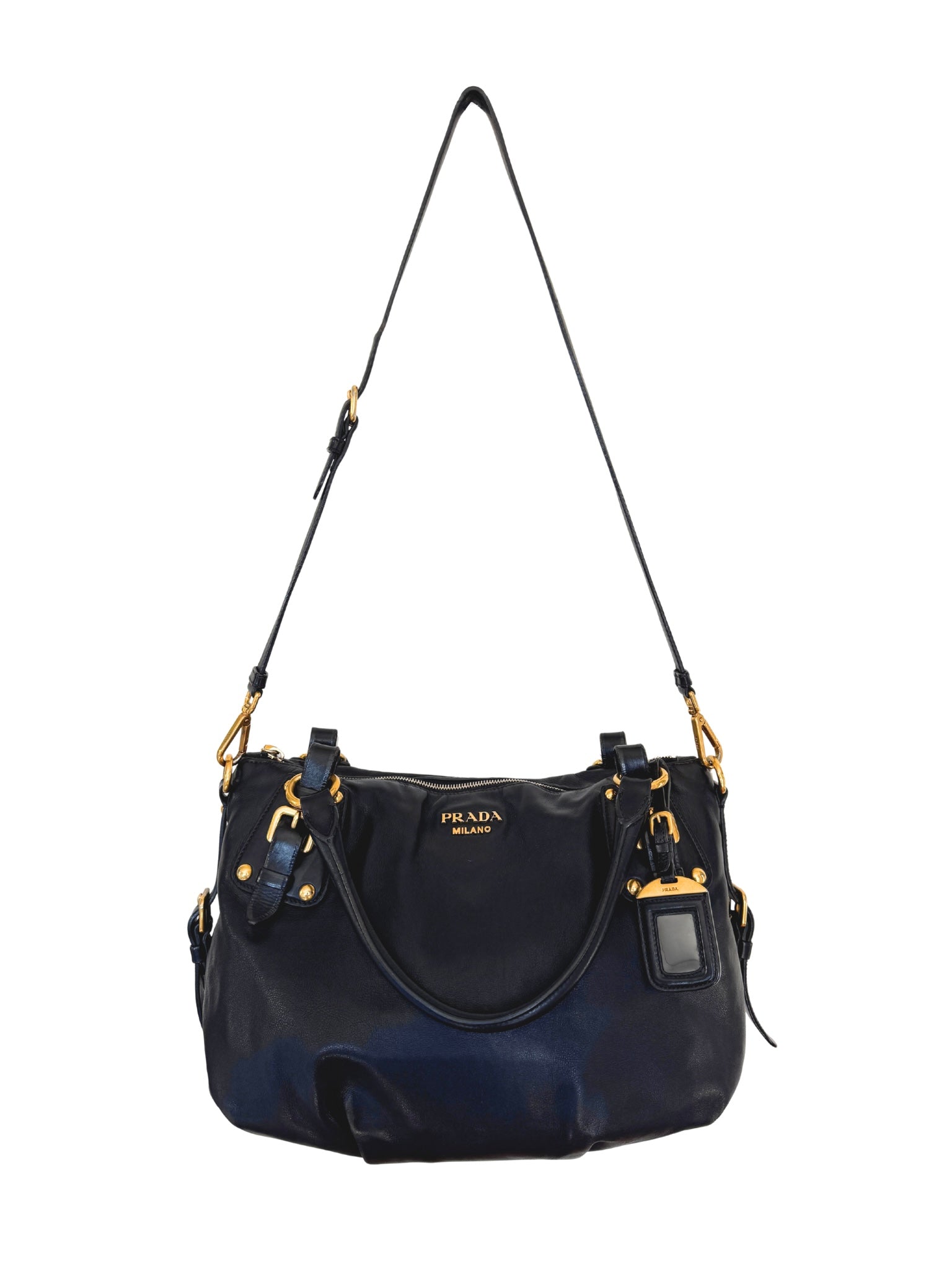 Prada Hobo Satchel Bag with Crossbody Strap in Black Leather