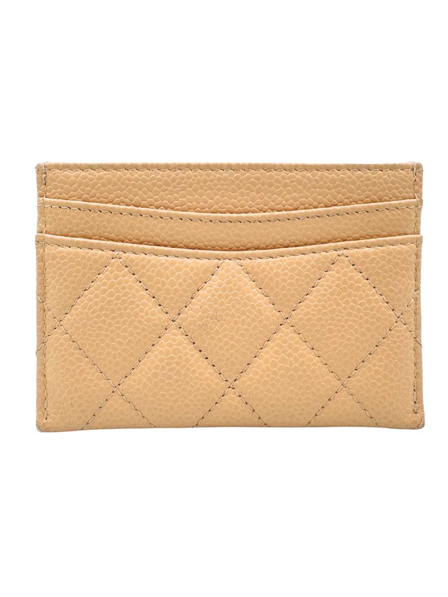 Classic Quilted CC Card Holder Wallet in Beige Claire Caviar Leather