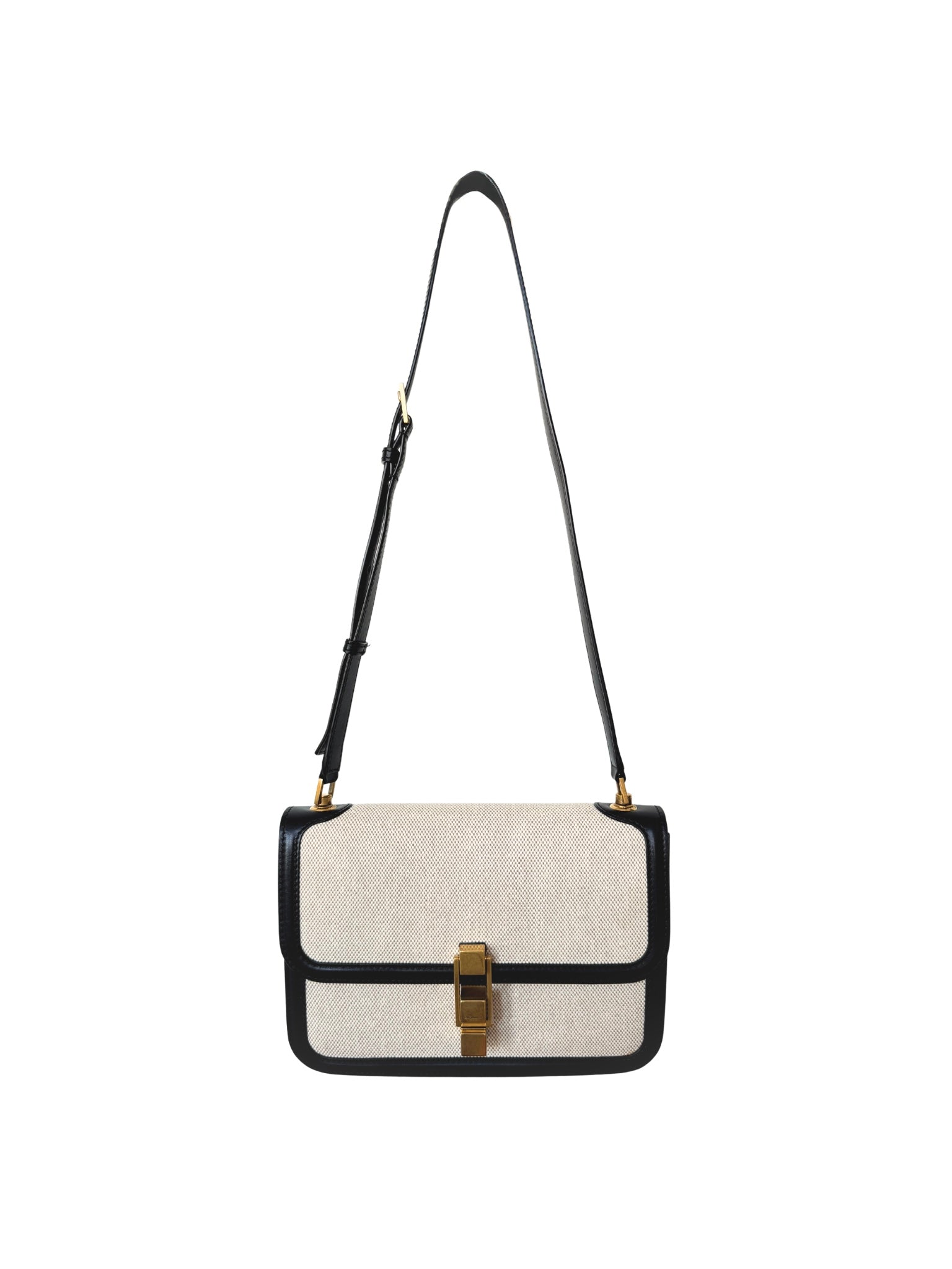 Le Carré Shoulder Bag in Ivory Canvas with Black Leather Trim
