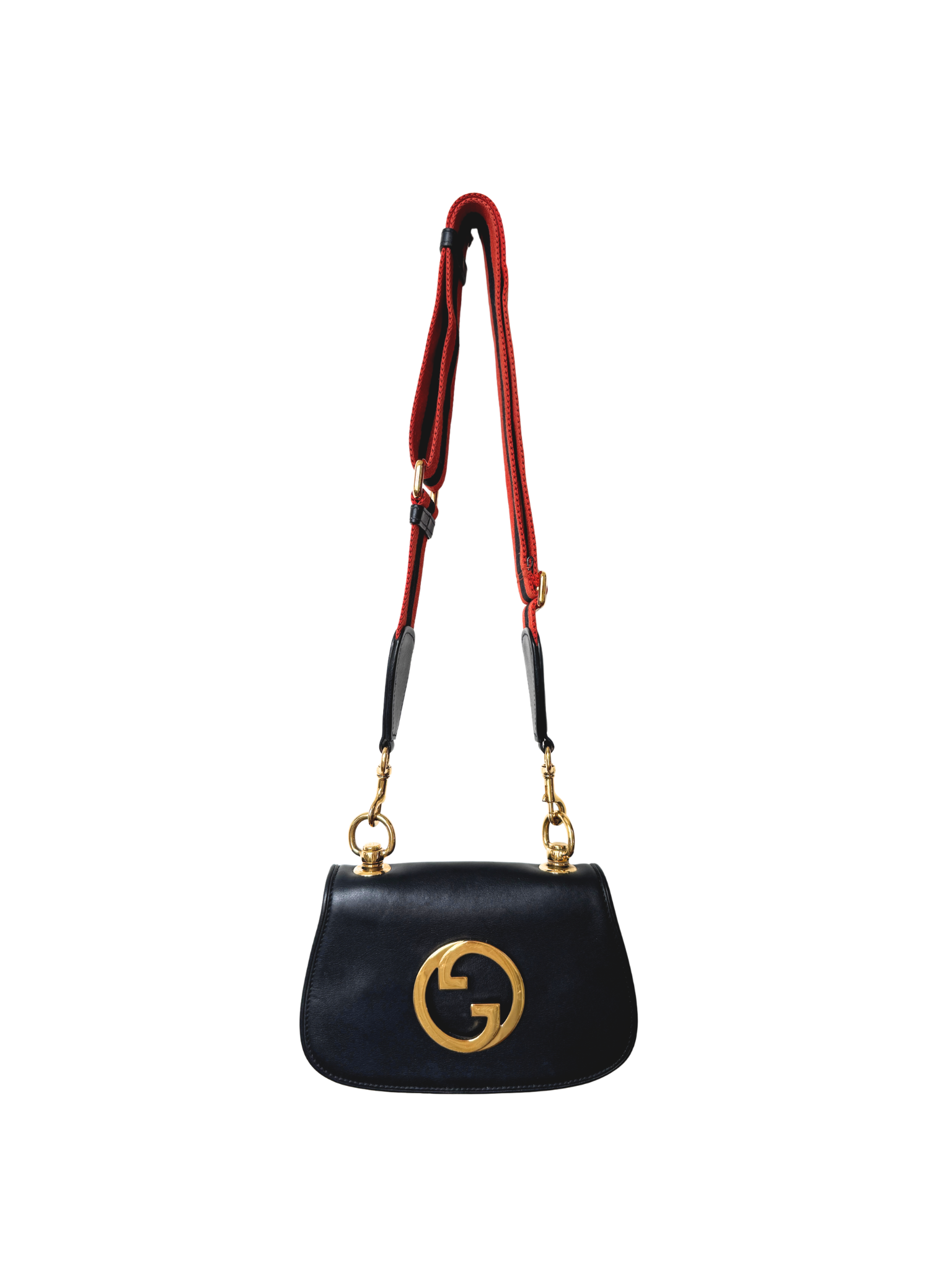 Small Blondie GG Logo Shoulder Bag with Canvas Strap in Black Leather