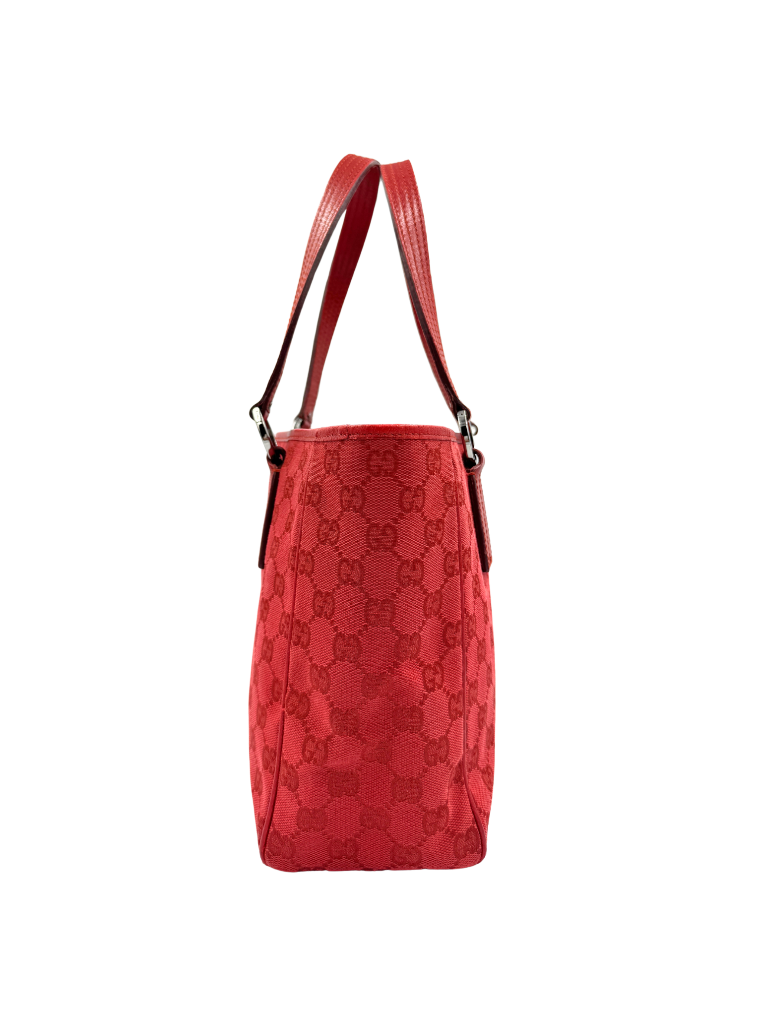 Small East-West Logo Shopping Tote Bag in Red Monogram GG Supreme Canvas