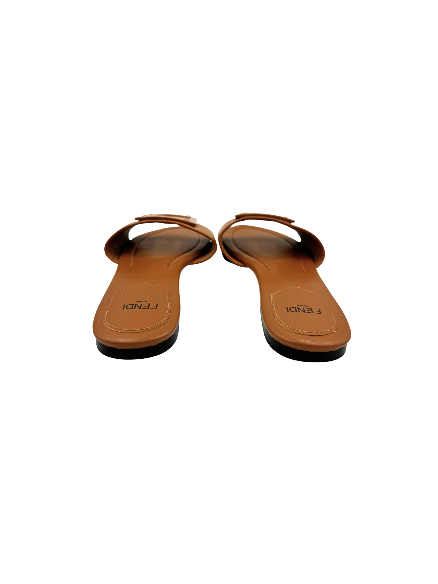 Size 39 FF Baguette Flat Slide Sandals in Brown Leather