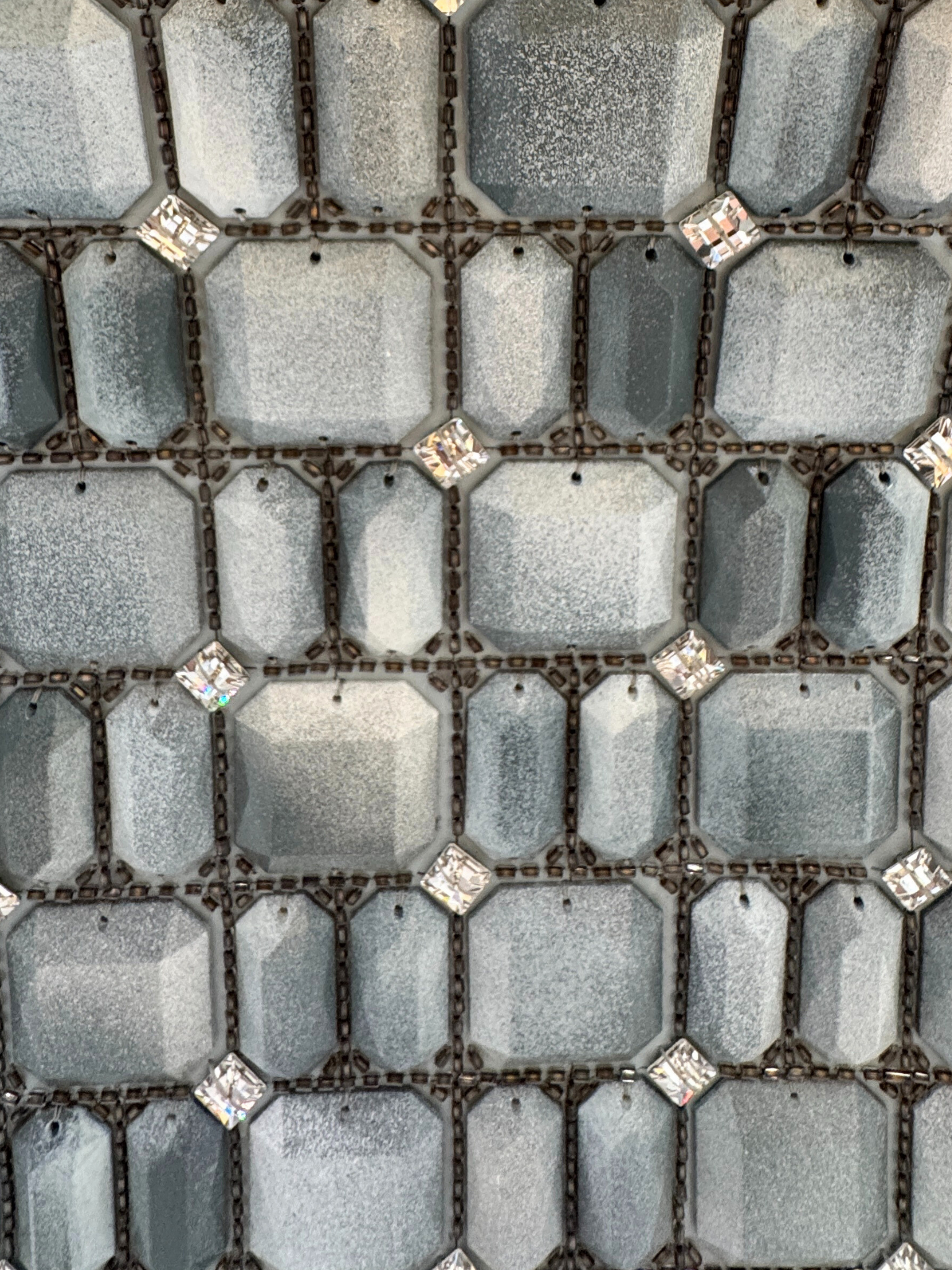 Embellished Watercolor Runway Shopping Tote Bag in Pale Blue Calfskin Leather