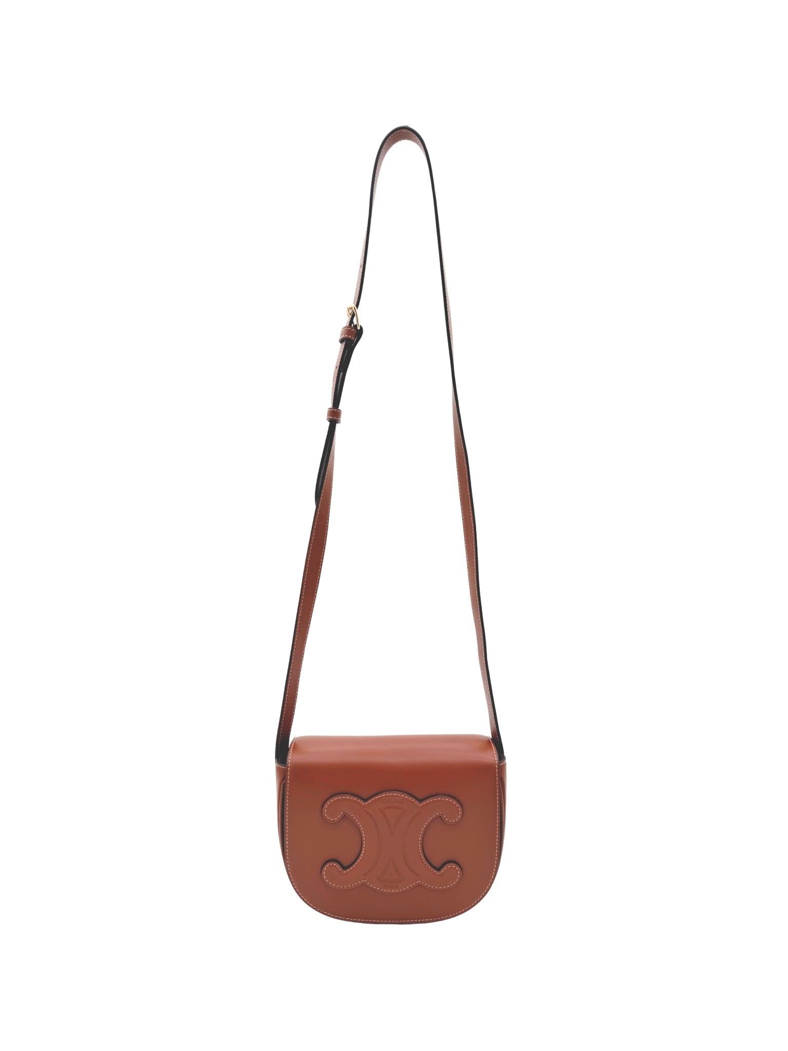 Triomphe Folco Cuir Crossbody Bag in Cognac Leather