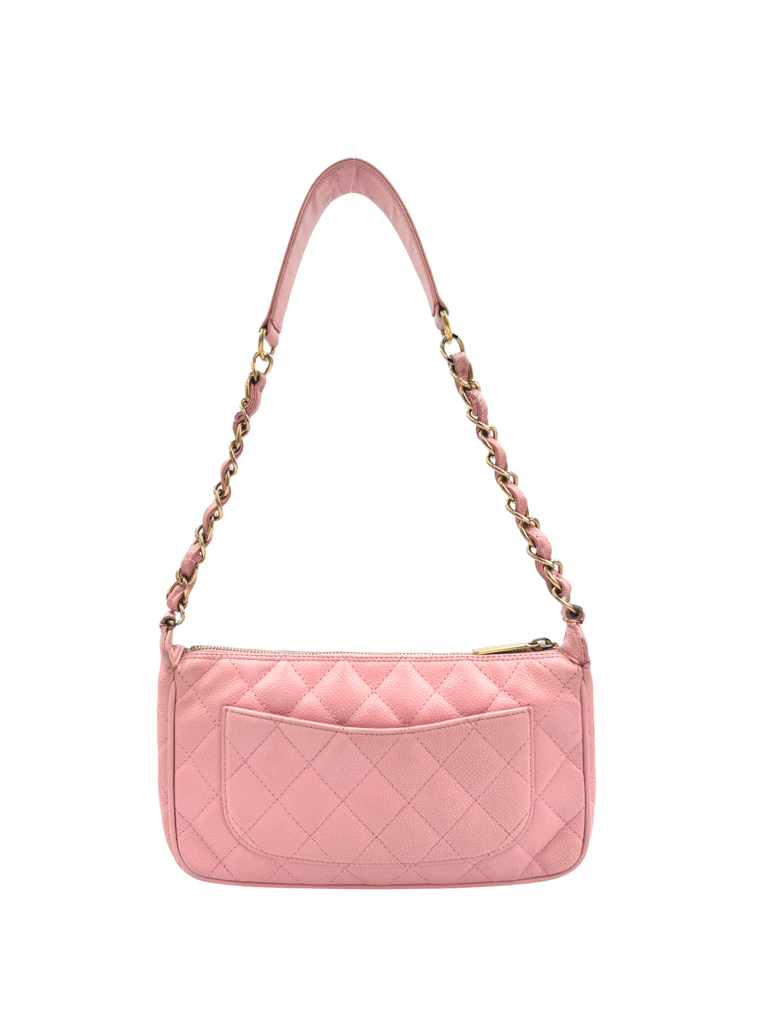 Vintage Karl Lagerfeld Era 2004 Classic CC Quilted Timeless Shoulder Bag Pochette in Pink Caviar Leather