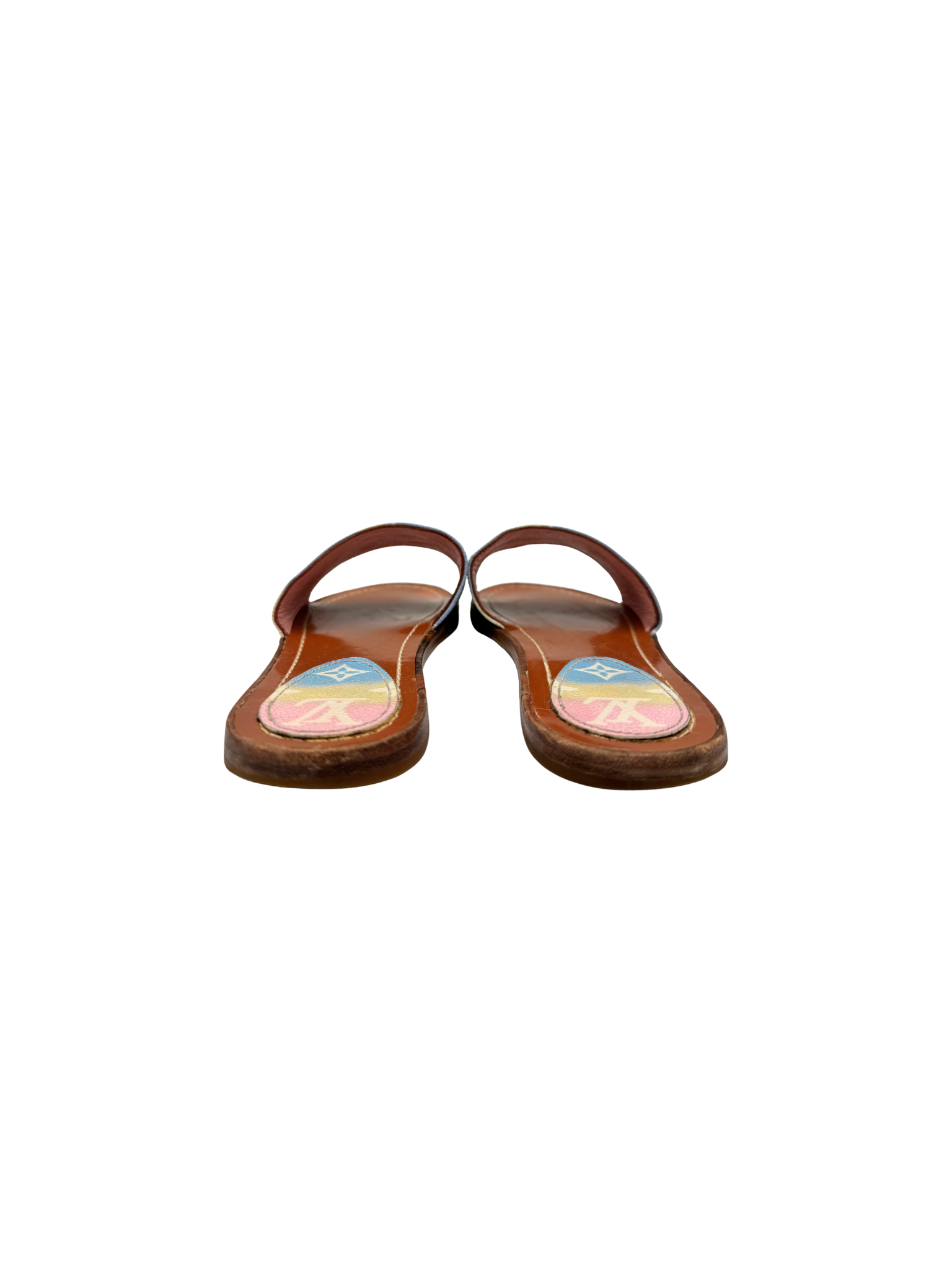 Size 38 Special Edition Monogram Escale Lock It Flat Mule Slide Sandals in Pastel Multicolor Coated Canvas