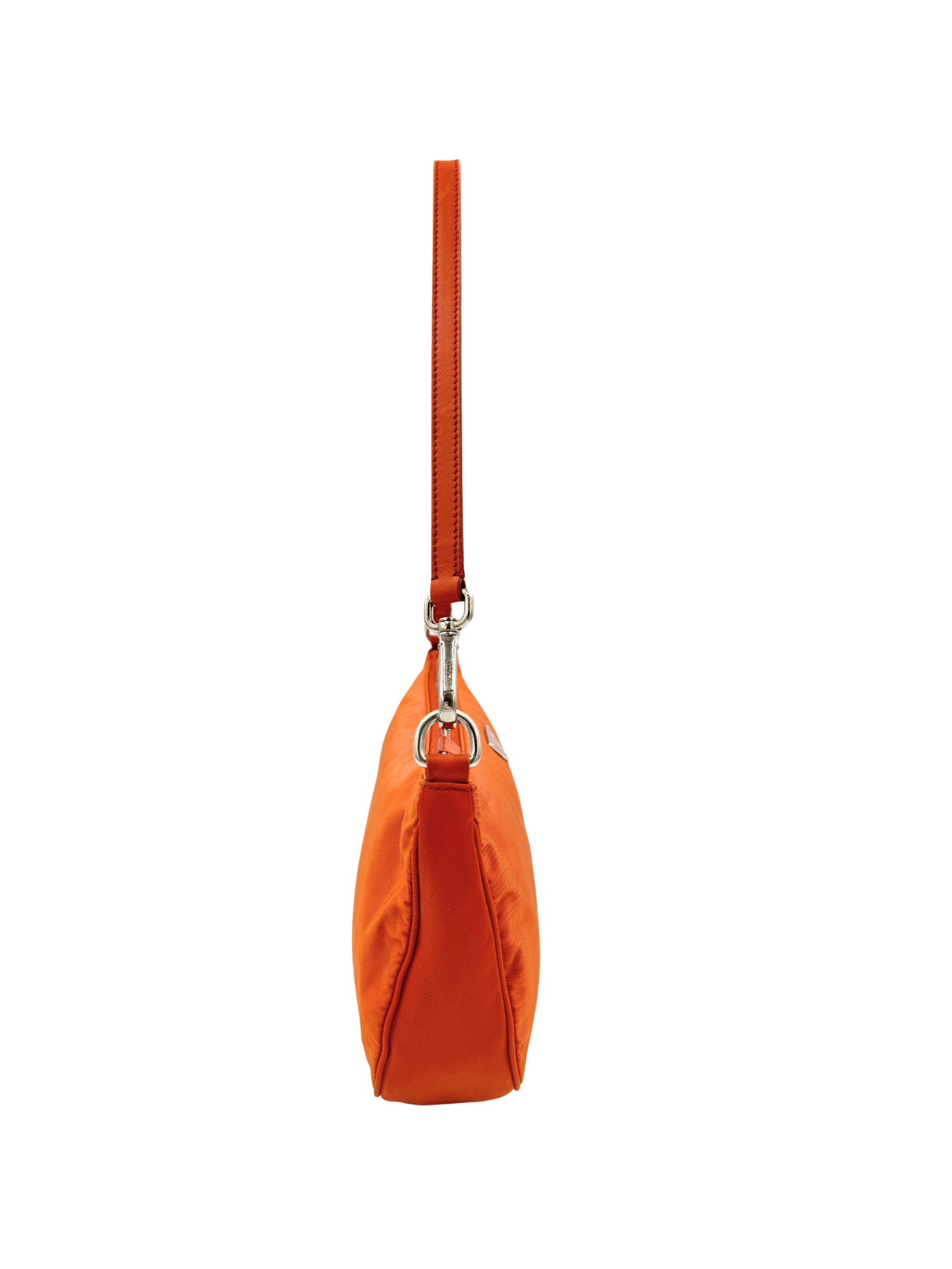 Classic Tessuto Shoulder Bag Pochette in Orange Nylon with Saffiano Leather Accents