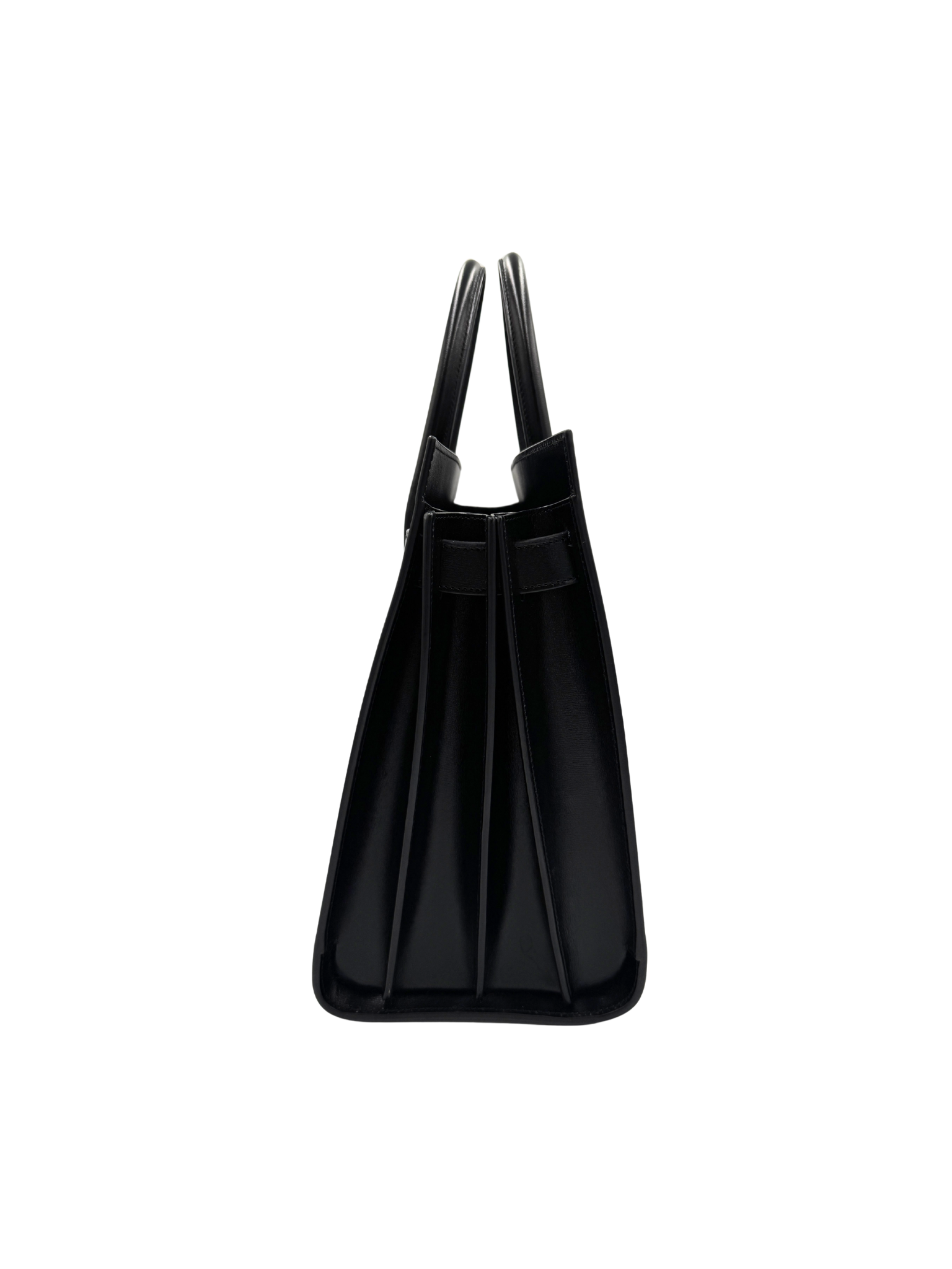 Small Sac De Jour Tote Bag with Removable Pouch Clutch in Black Smooth Calfskin Leather