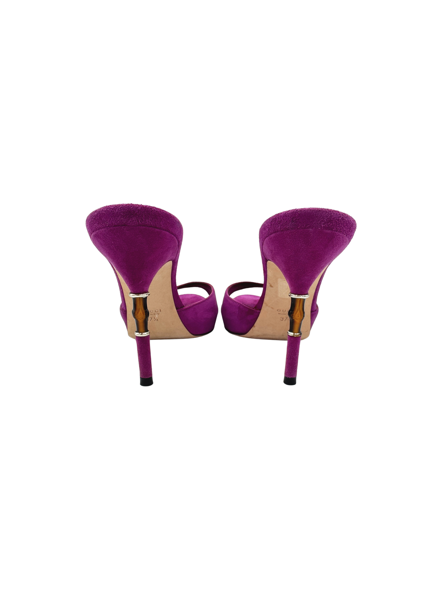 Size 37.5 Bamboo Heel Mule Sandals in Purple Suede