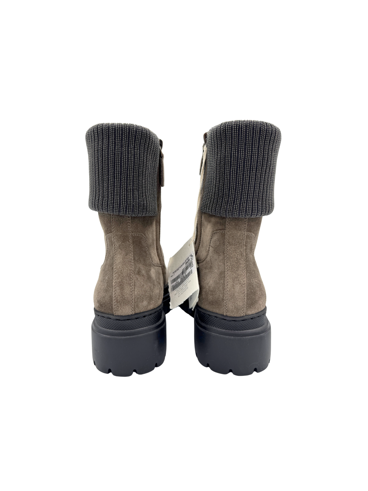 Size 40 Ankle Boots with Monili Trim Ribbed Cuff in Grey Suede