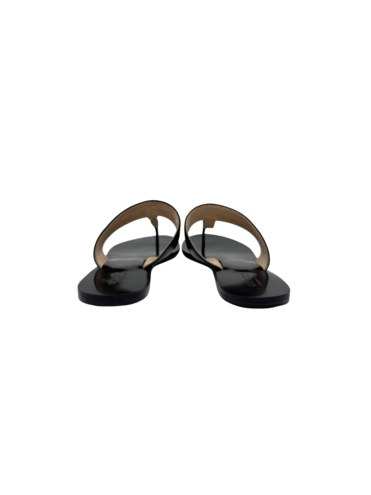 Size 39 Horsebit Flat Slide Thong Sandals in Black Leather