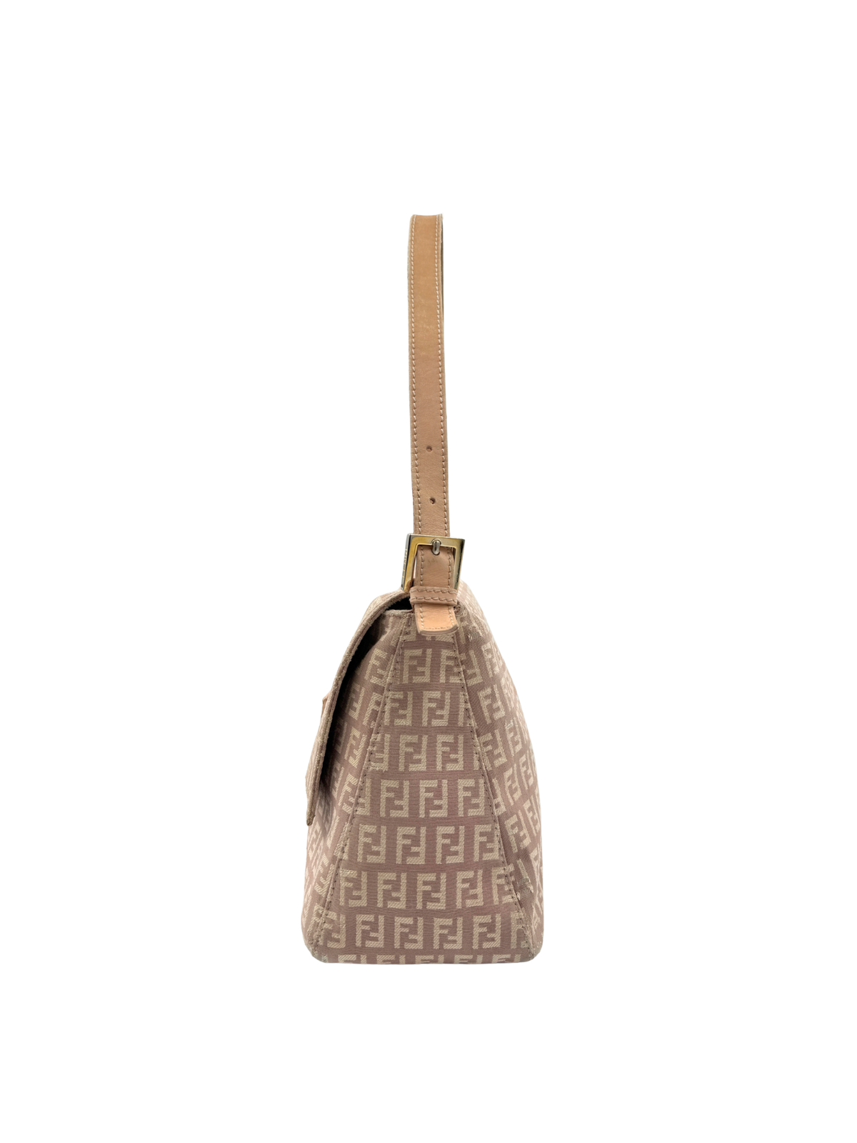 FF Logo Mamma Baguette Hobo Shoulder Bag in Mauve/Brown and Ivory Zucchino Canvas