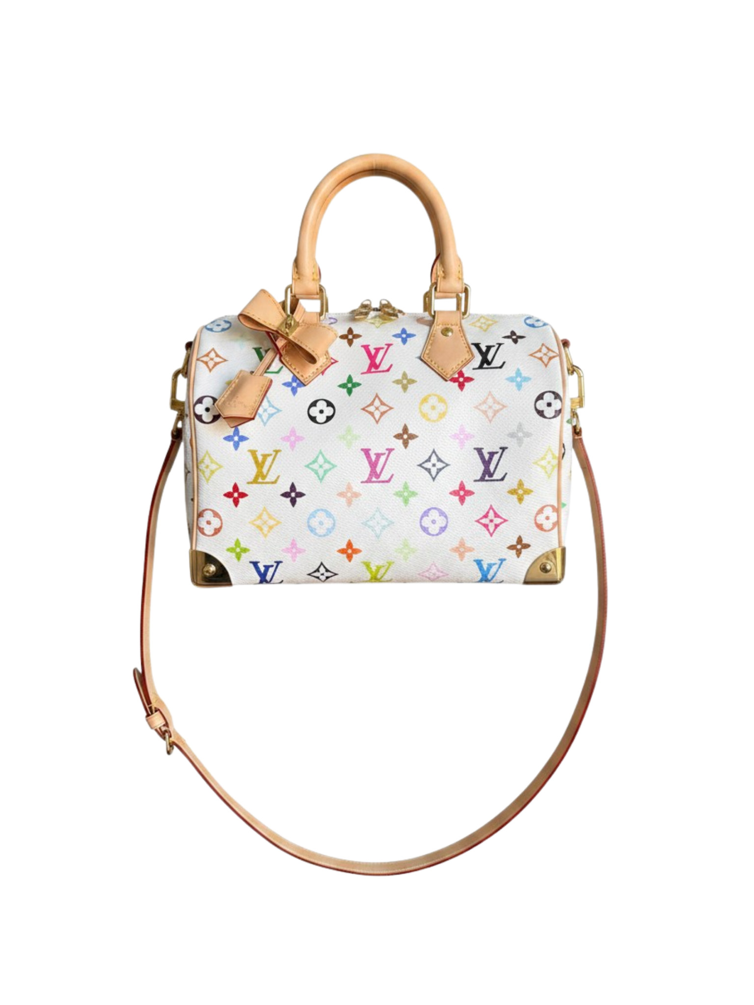 Louis Vuitton 2025 Limited Edition LV x Takashi Murakami Multicolore Speedy Bandoulière 25 in White Multicolor Coated Canvas