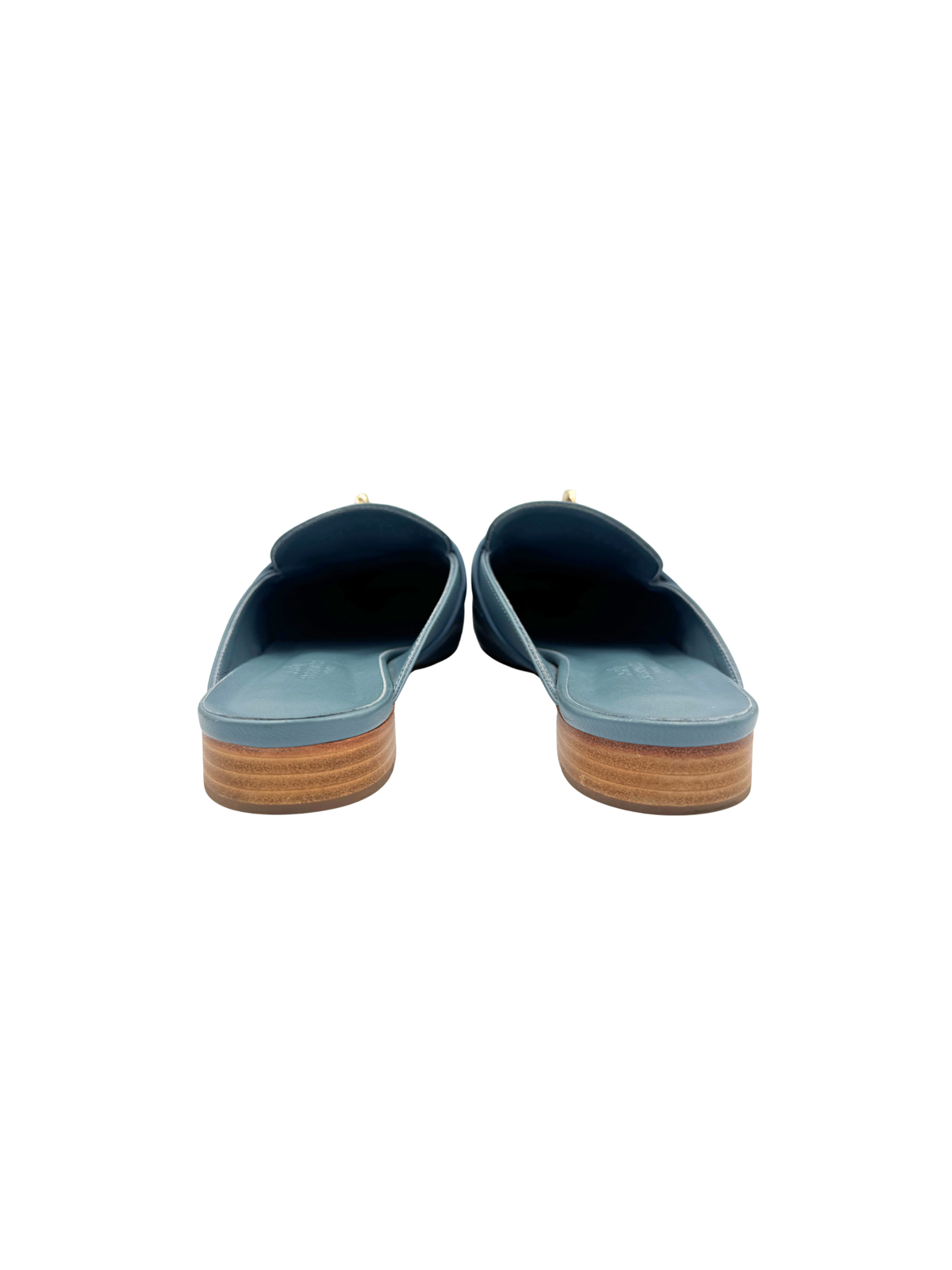 Size 37 Oz Mules with Kelly Buckle in Blue Calfskin Leather