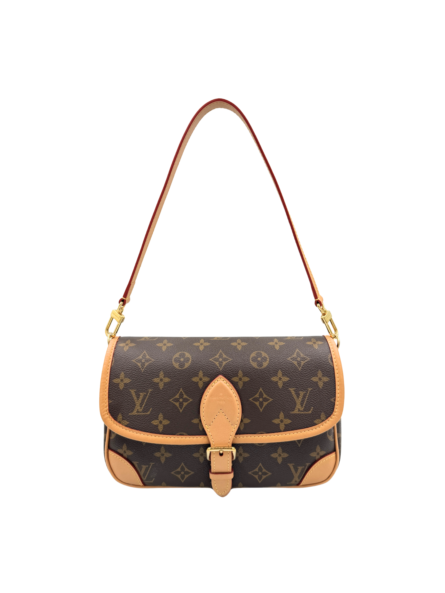Diana Shoulder Bag in Brown and Tan Monogram Coated Canvas with Tan Leather Accents