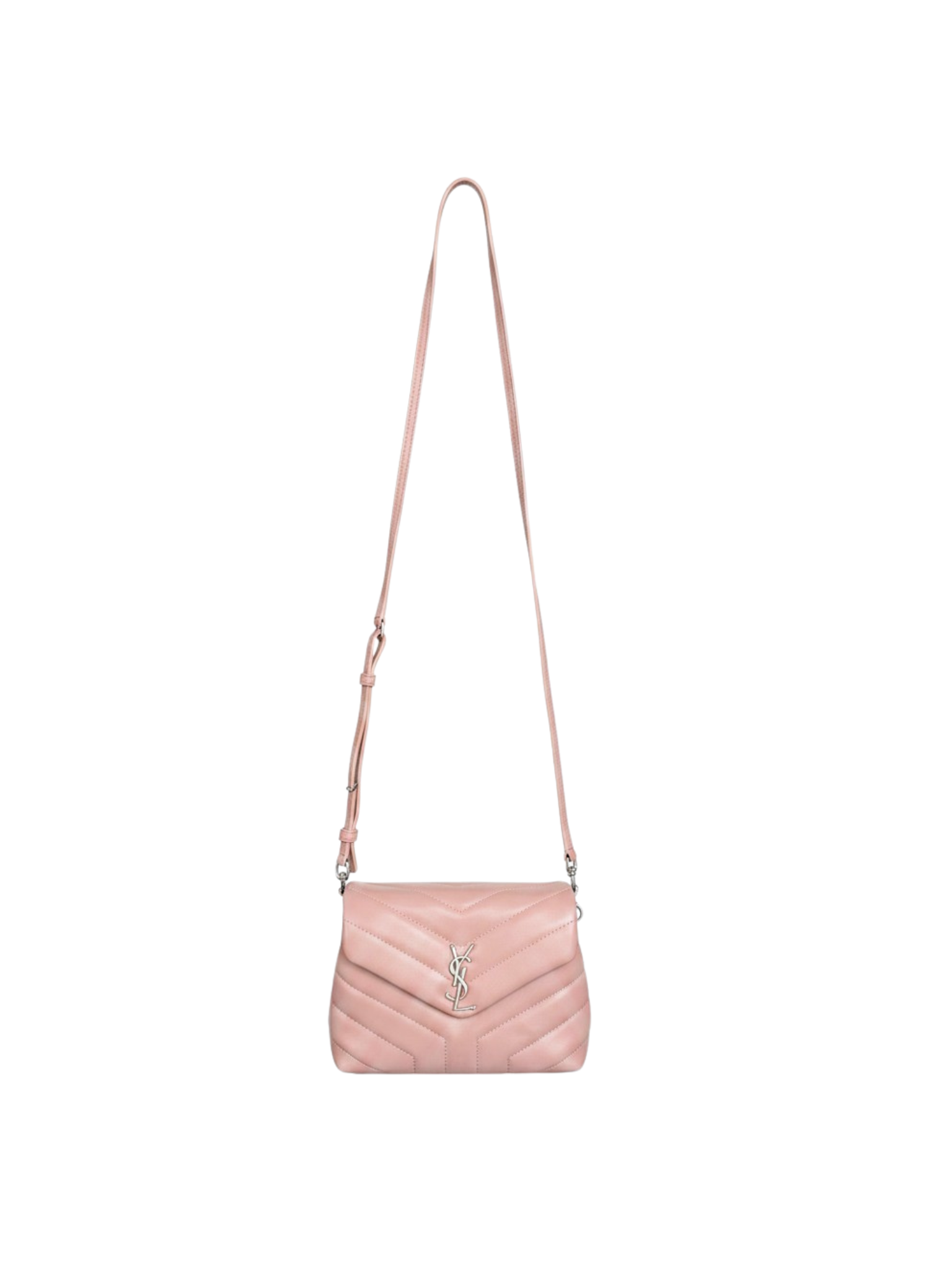 YSL Logo Small Loulou Quilted Shoulder Bag in Blush Nude Leather