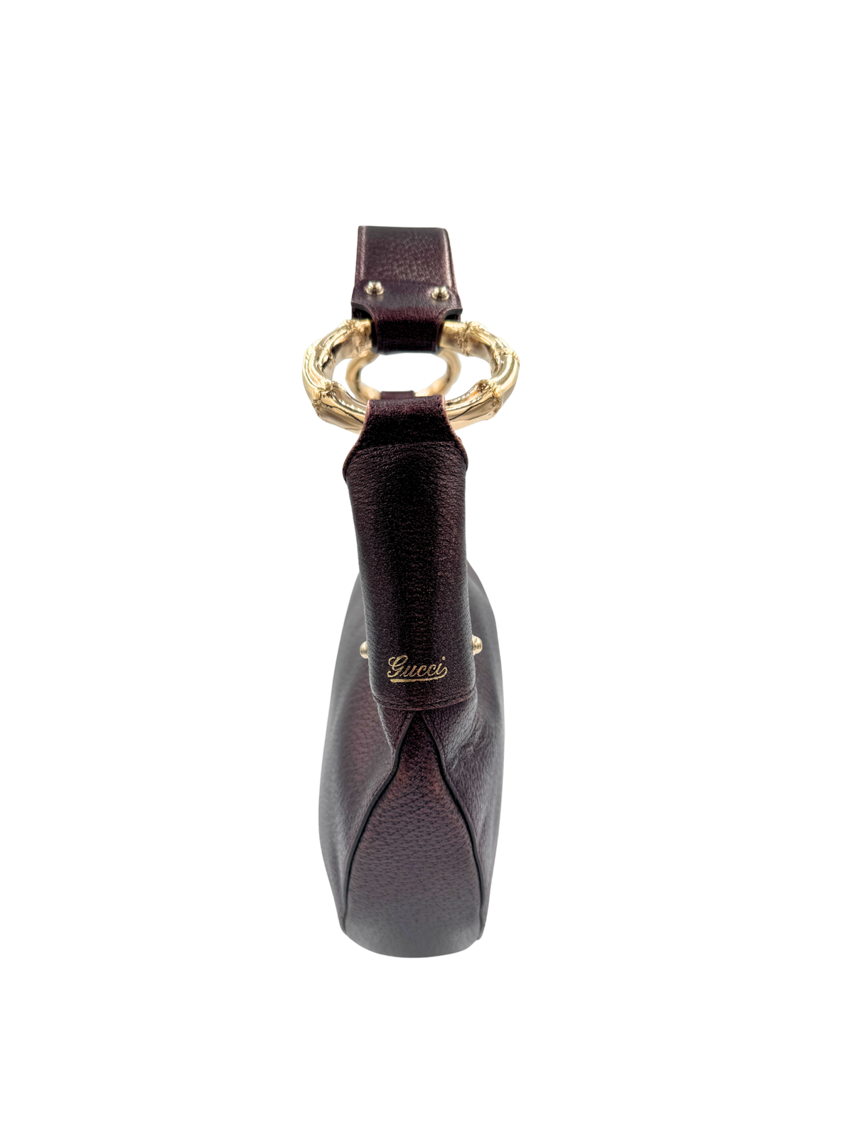 Vintage Tom Ford Era GG Logo Hobo Shoulder Bag in Plum Grained Leather