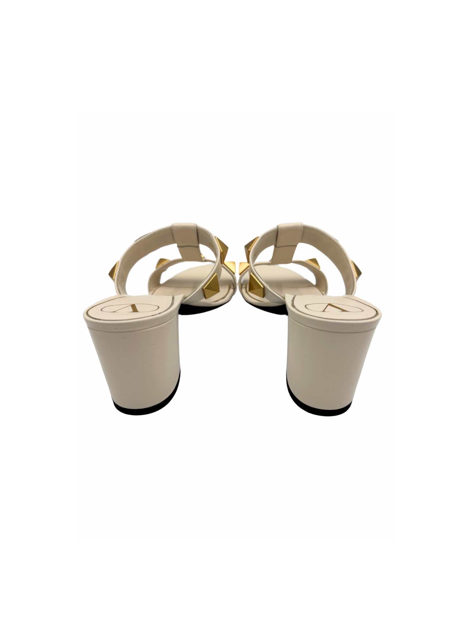 Size 40 Roman Stud Slide Heel Sandals 60mm in Ivory Smooth Calfskin Leather