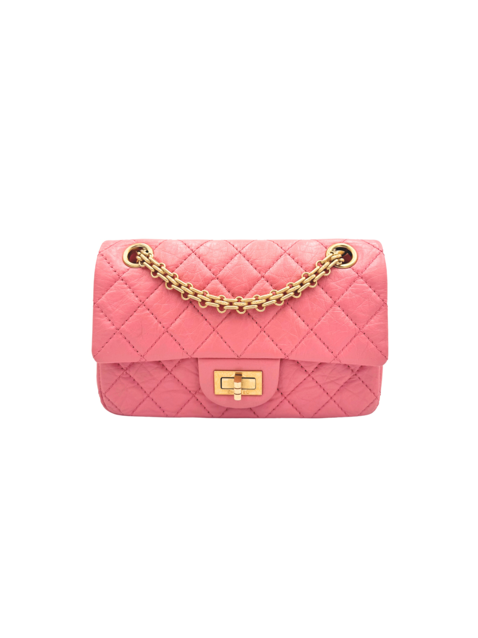Classic Quilted Mini Reissue 2.55 Rectangular Flap Bag in Pink Aged Calfskin Leather