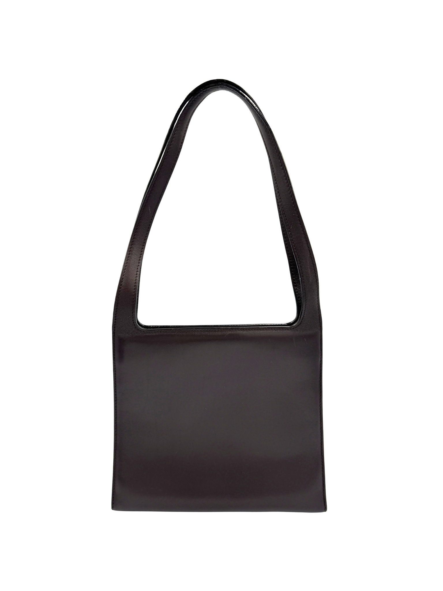 Vintage Tom Ford Era Structured G Logo Shoulder Bag in Espresso Brown Smooth Leather