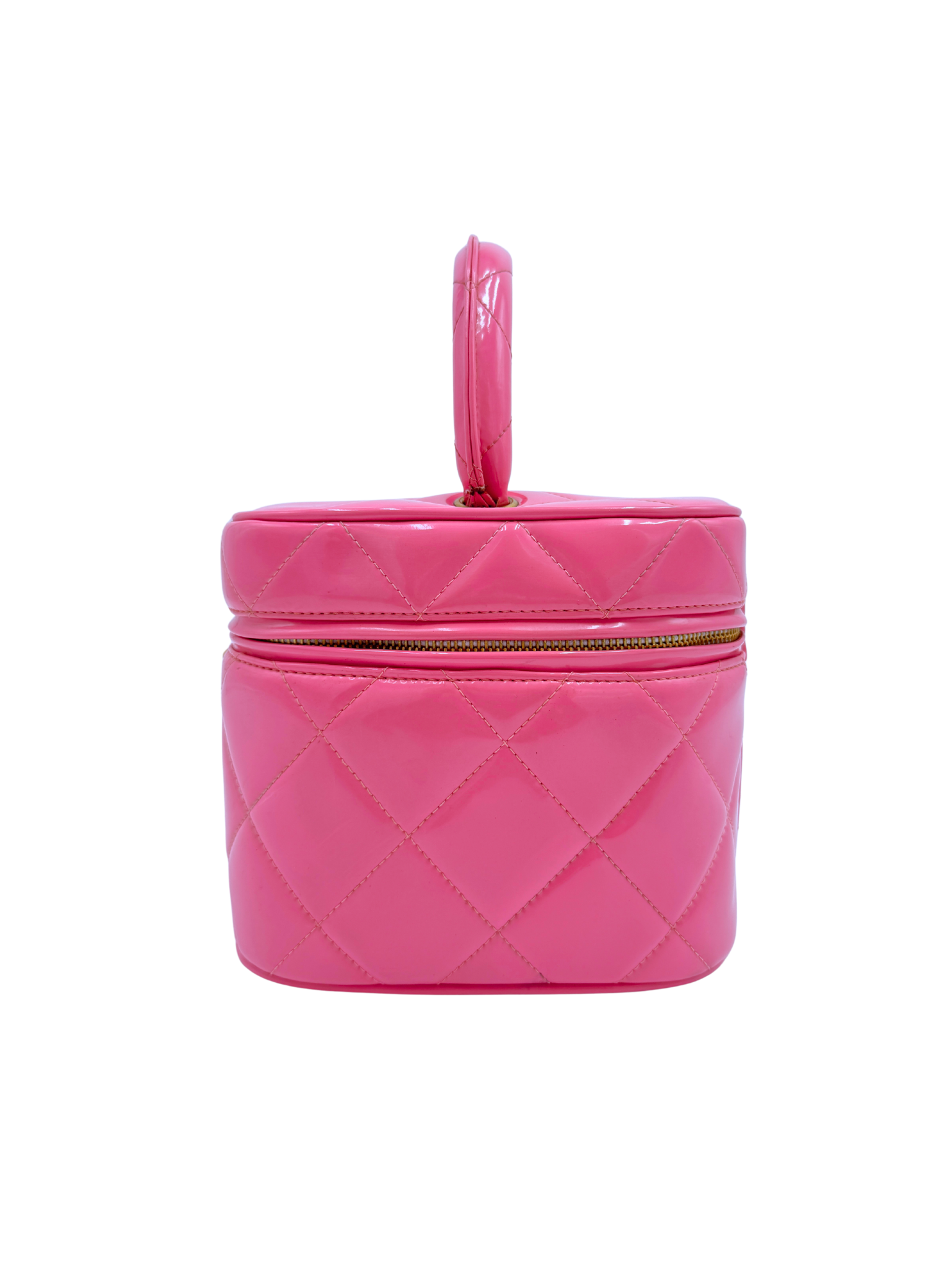 Vintage 1995 Barbie Quilted Vanity Case with Top Handle in Pink Patent Leather