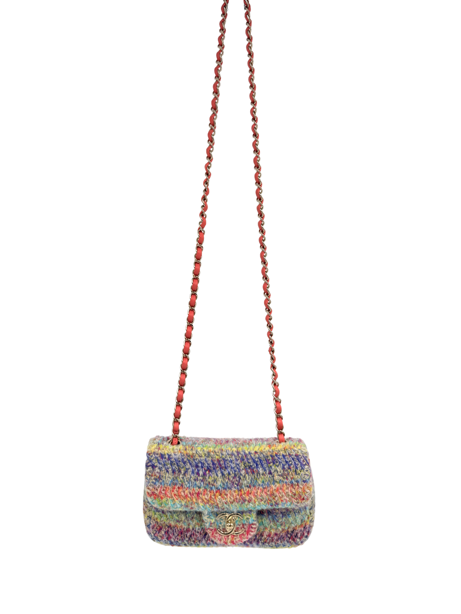 2020 Fantasy Classic Rectangular Mini Single Flap Bag in Rainbow Knit