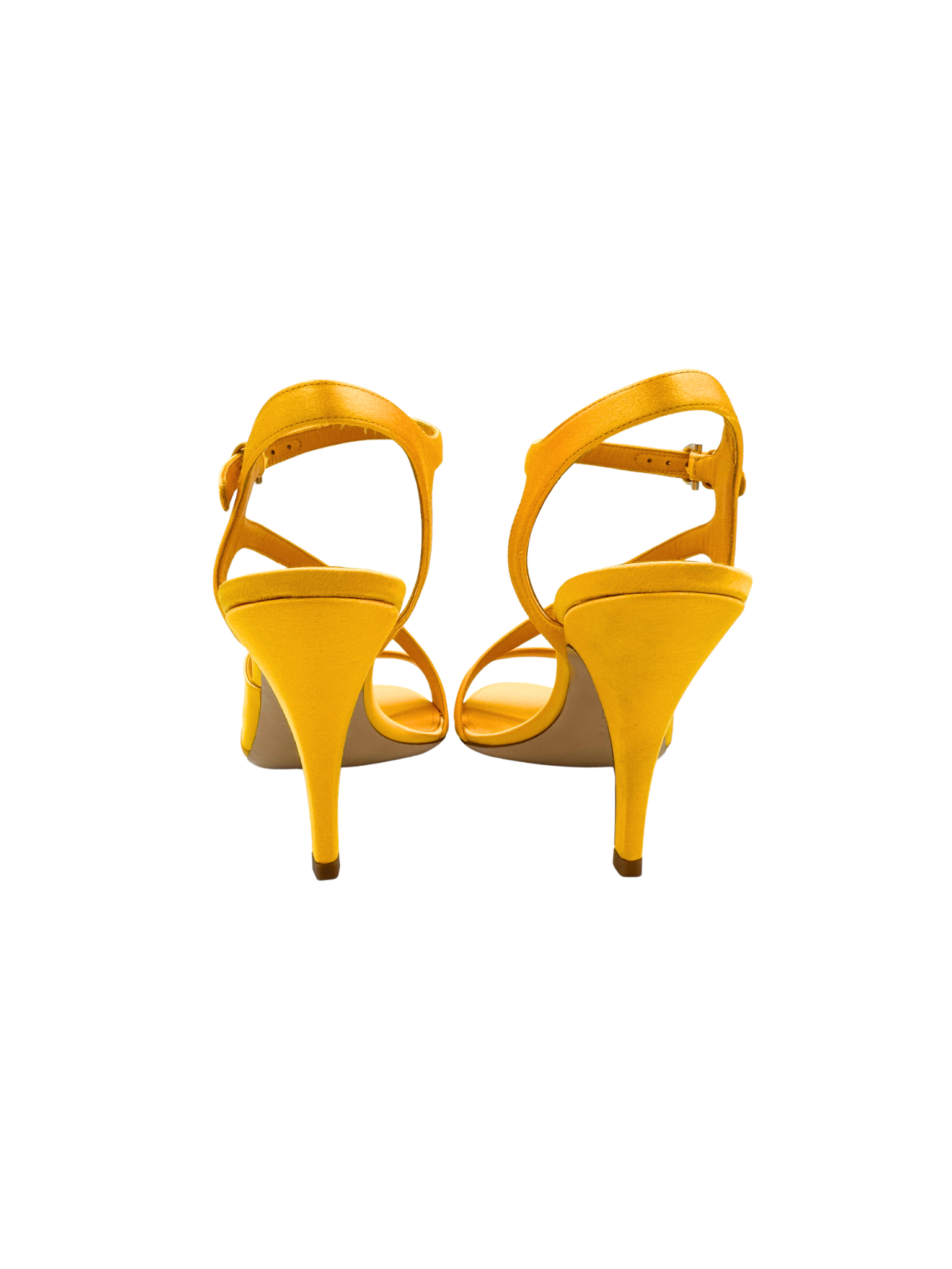 Size 5.5 Olga Sandals with Ankle Strap in Yellow Satin
