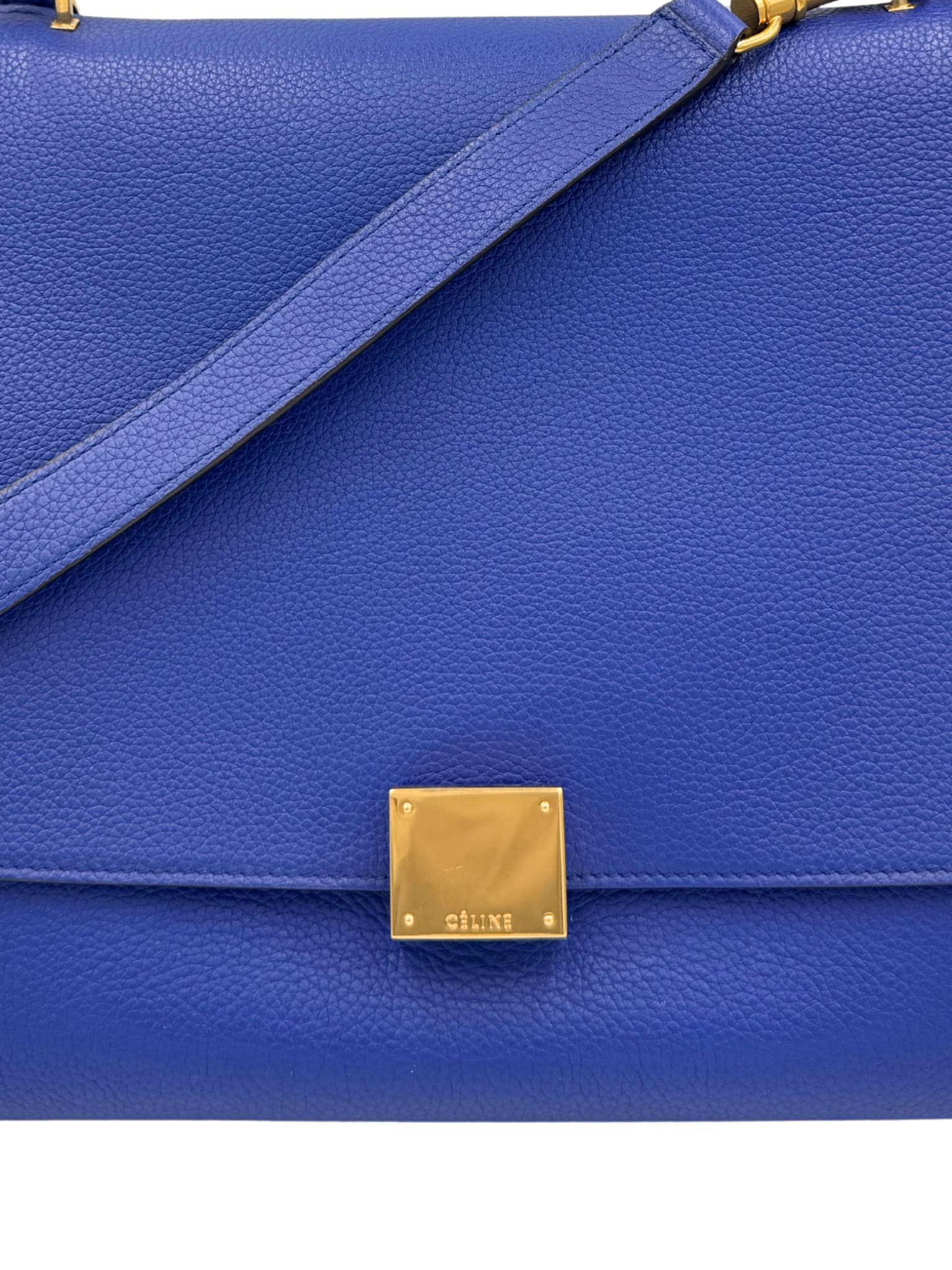 Medium Trapeze Shoulder Bag with Top Handle in Blue Calfskin Leather & Suede