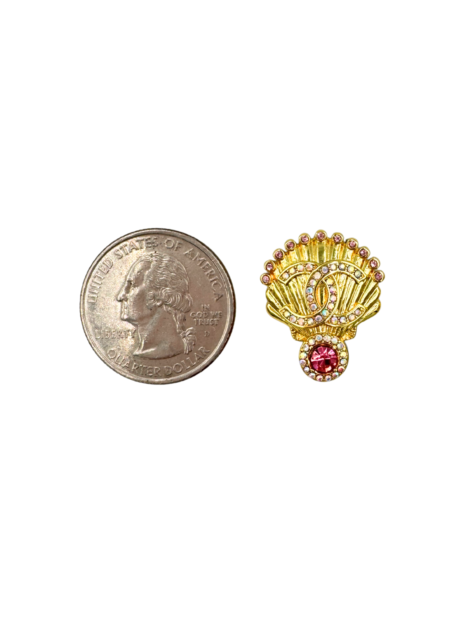 2023 Crystal-Embellished CC Shell Stud Earrings in Golden Hardware