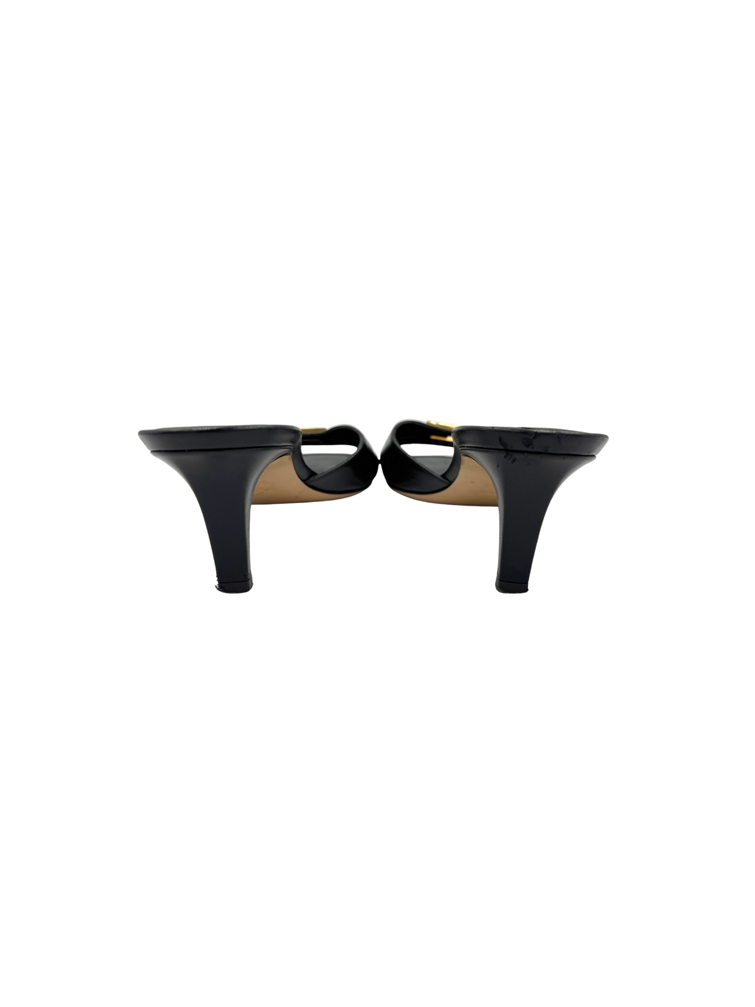 Size 39.5 FFold Heeled Mule Sandals in Black Leather