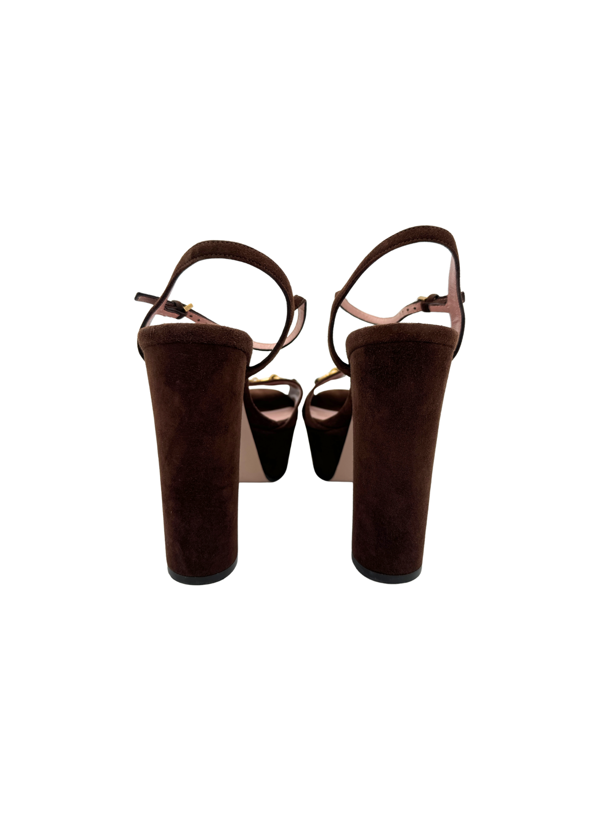 Size 38.5 Platform Horsebit Sandals with Ankle Strap in Brown Suede